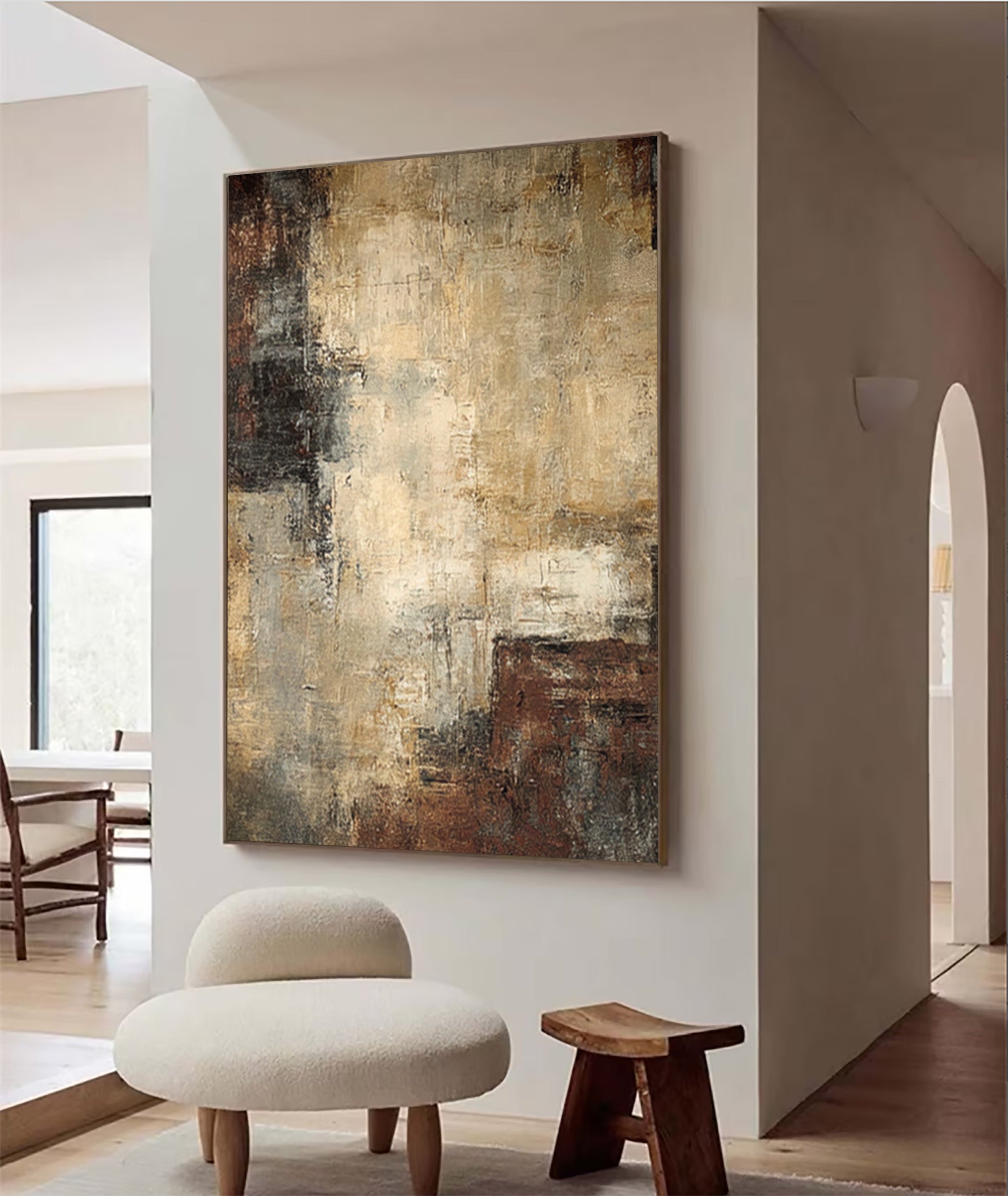 Contemporary Abstract Brown Beige Grey Wall Art #AG 048