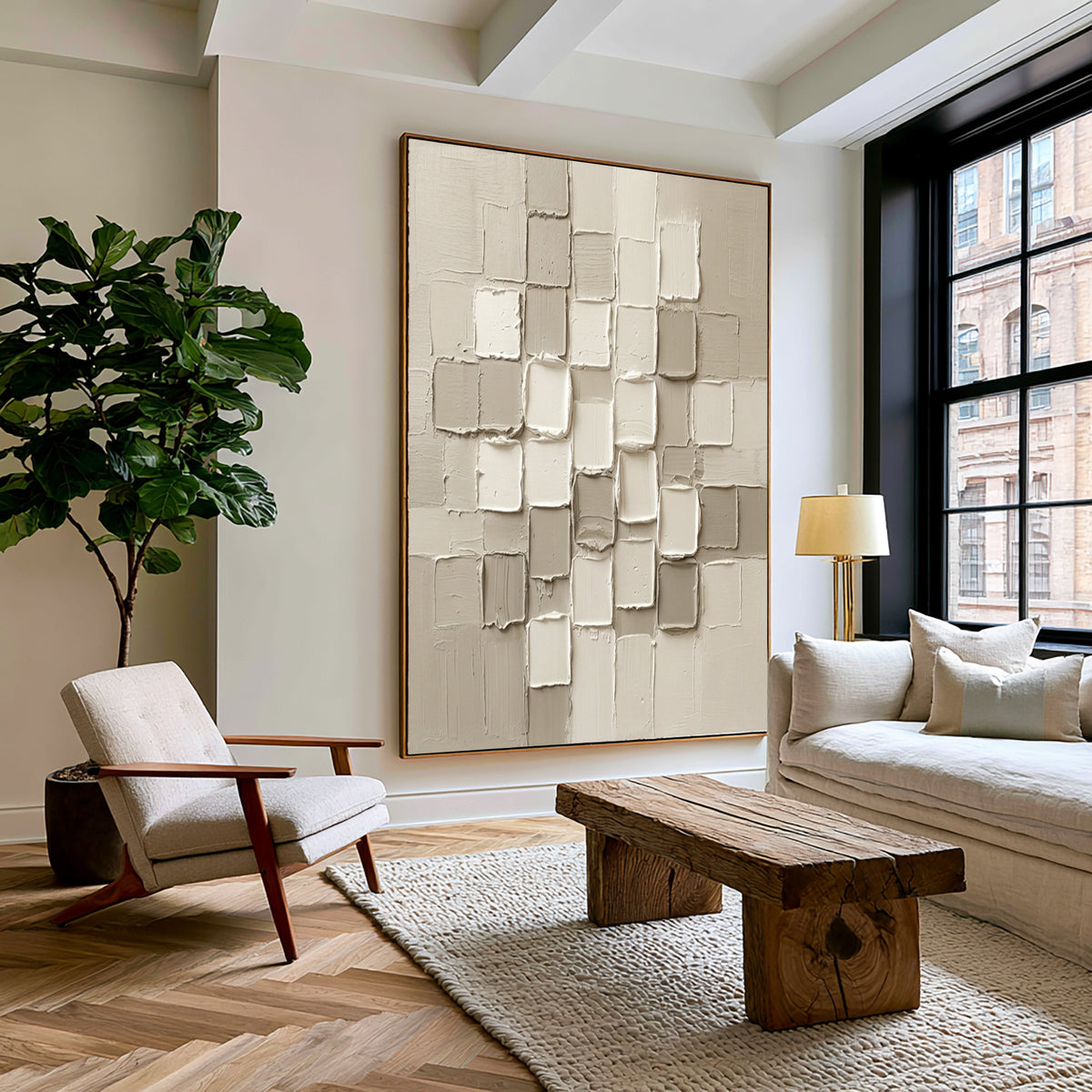 Large Organic Geometric Neutral Texture Wall Art Ivory Beige Abstract Relief Oil Painting Minimalist Sculptural Modern Home Decor