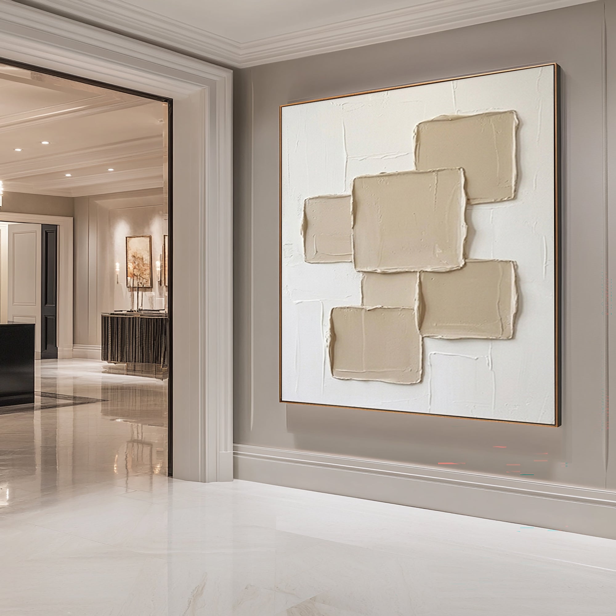 Large Hand Painted Texture Wall Art Modern Neutral Geometric Canvas