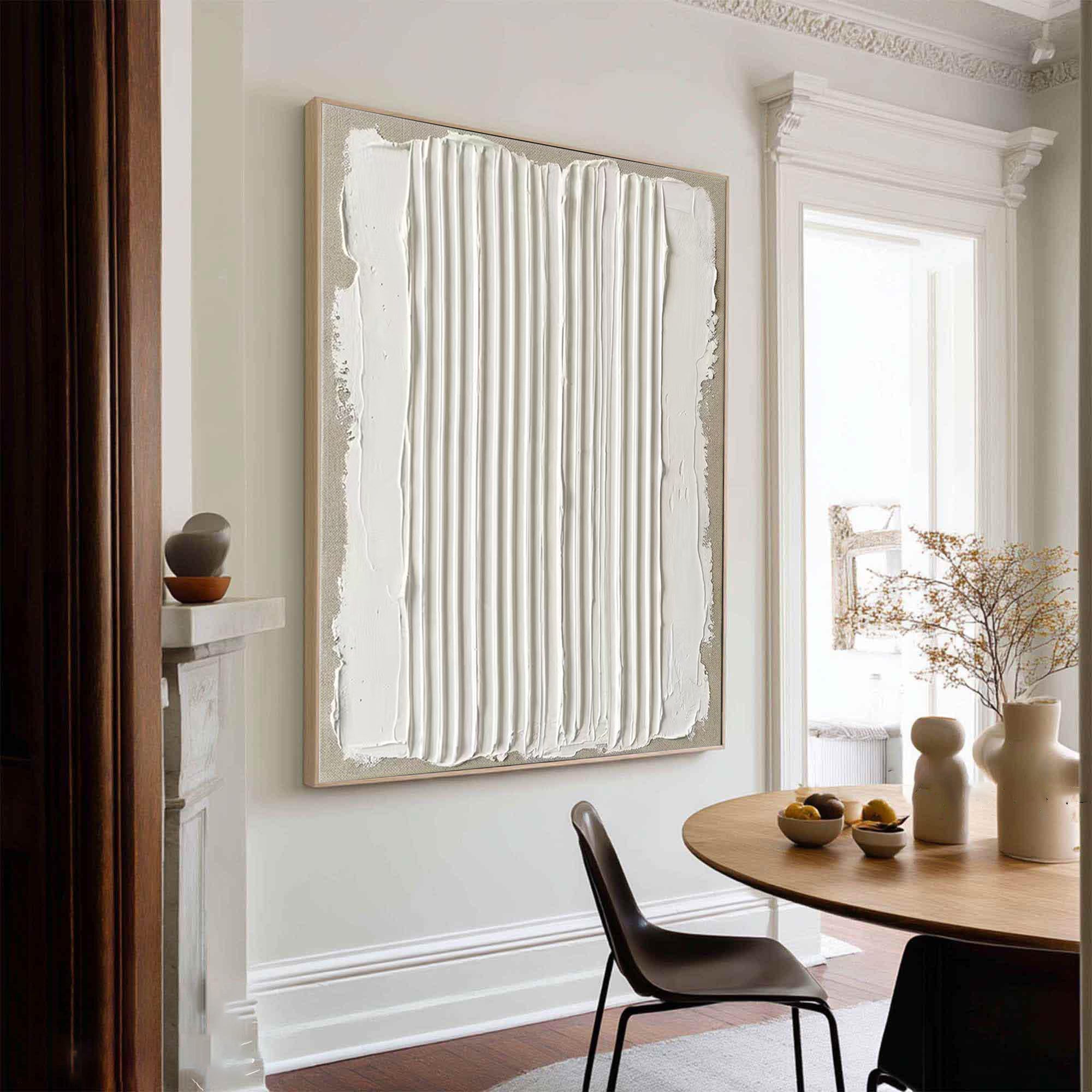 Large Neutral Oil Painting with Vertical Plaster Texture for Contemporary Interiors