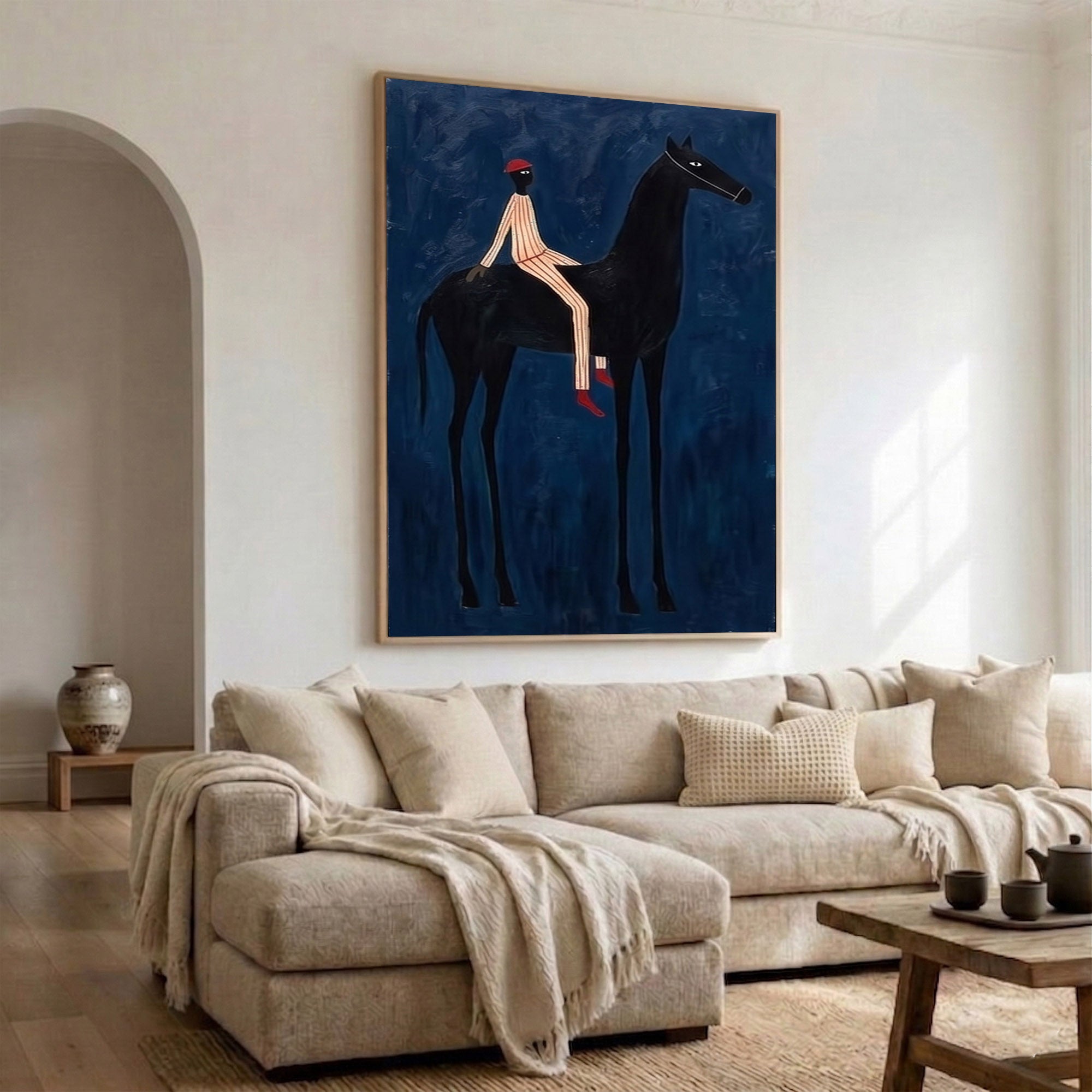 Large Midnight Cowboy Wall Art Modern Equestrian Painting