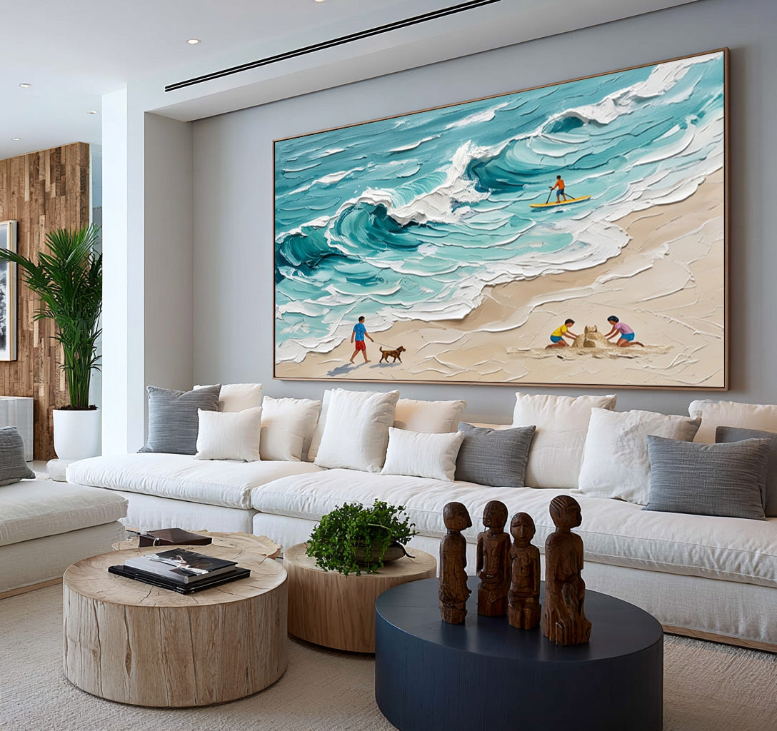 Large Textured Coastal Painting Beach House Ocean Wall Art
