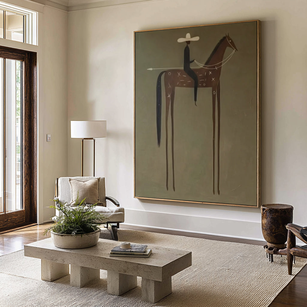 Oversized Abstract Cowboy Equestrian Canvas Art Modern Painting
