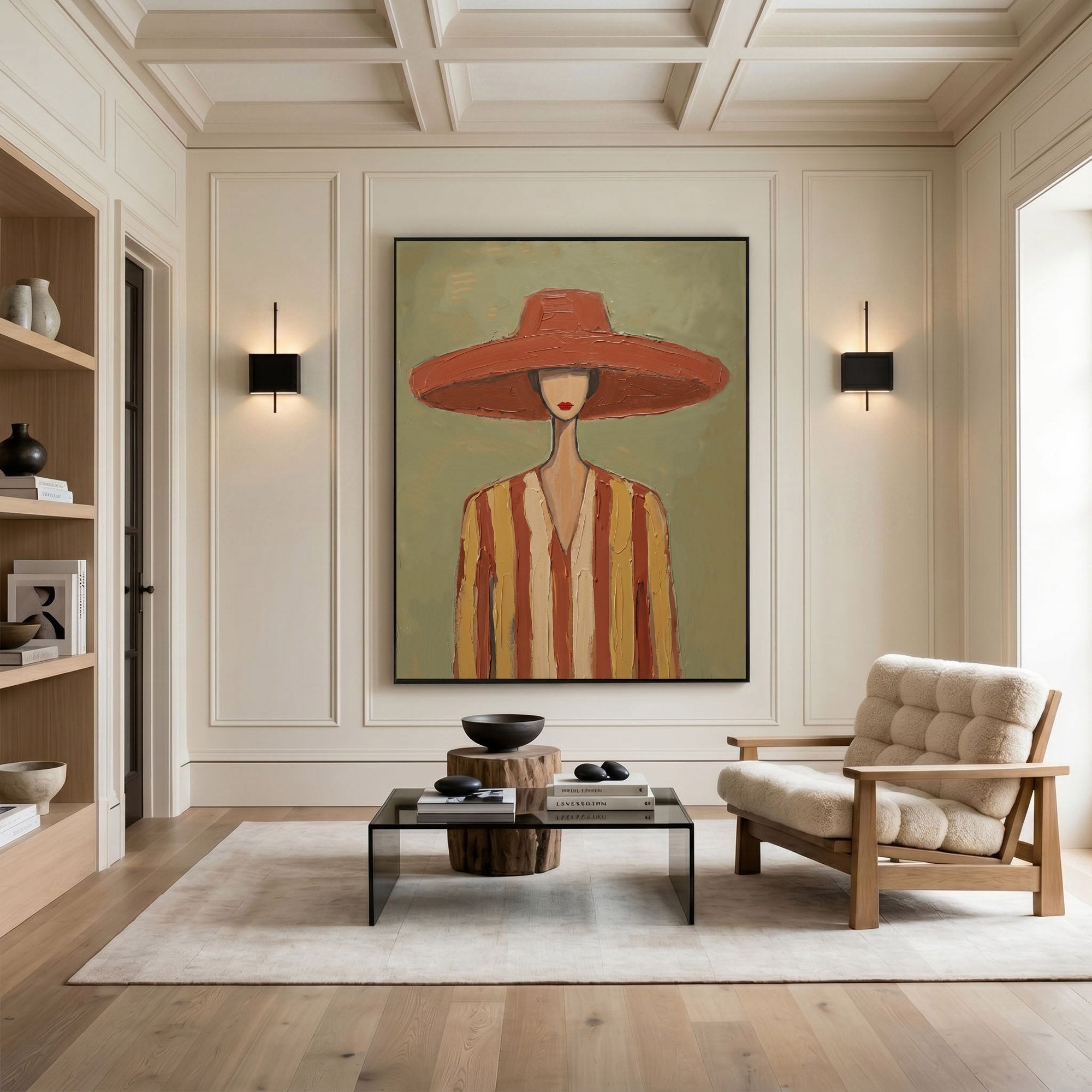 Large Cowboy Woman Wall Art Vintage Americana Western Portrait Oil Painting Modern Rustic Interior Decor