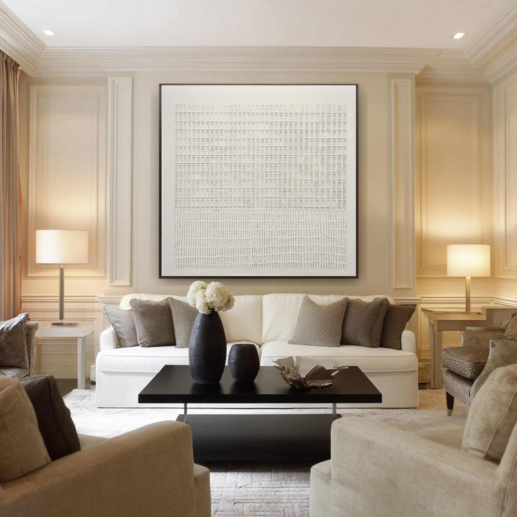 Minimalist Large White Grid Wall Art | KeiraArt #CZ 009