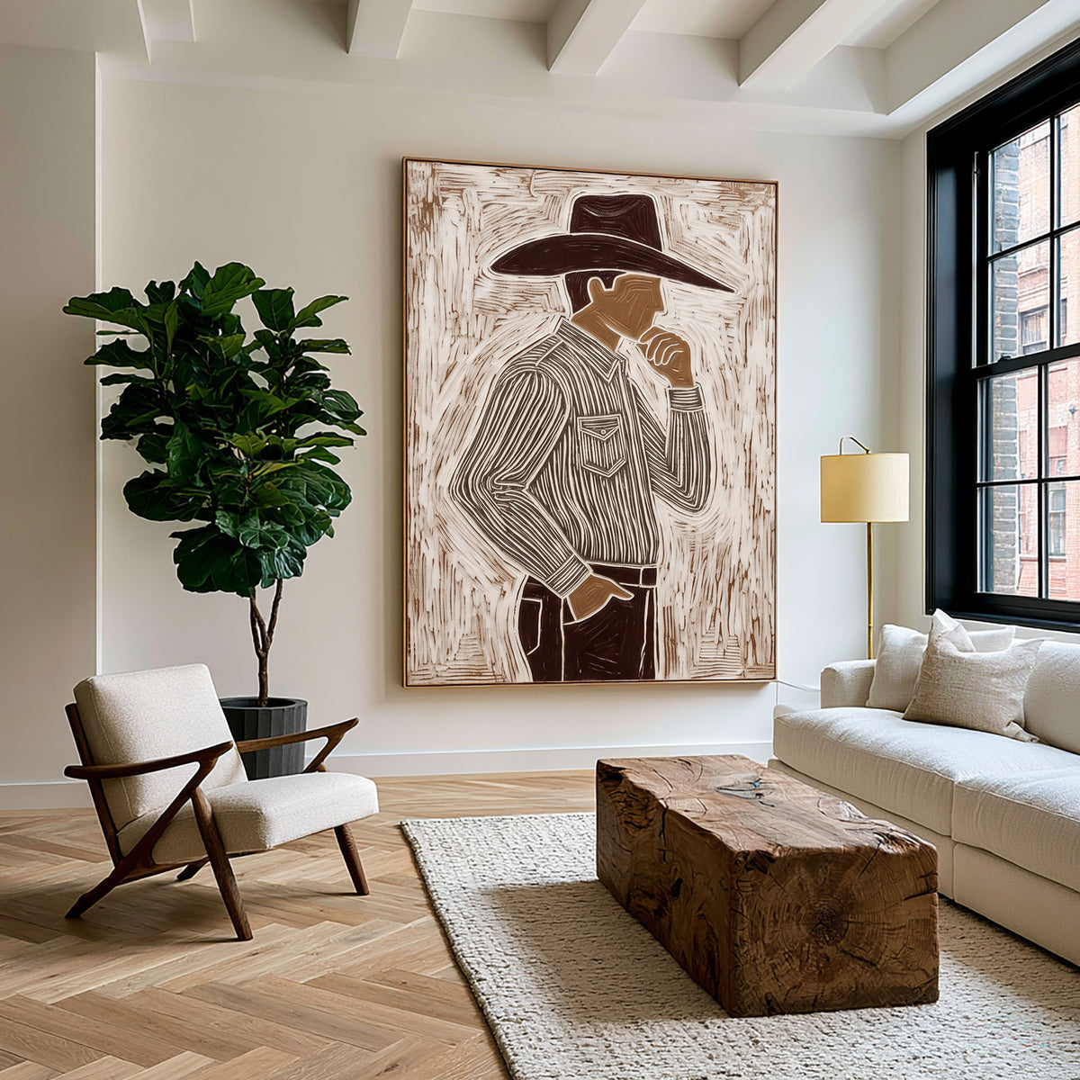 Hand Painted Cowboy Portrait Modern Western Wall Art