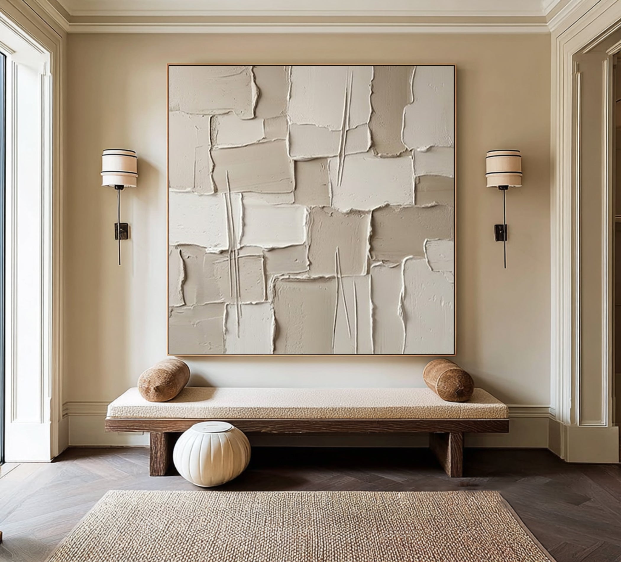 Large Plaster Mosaic Wall Art Neutral Textured Relief Painting