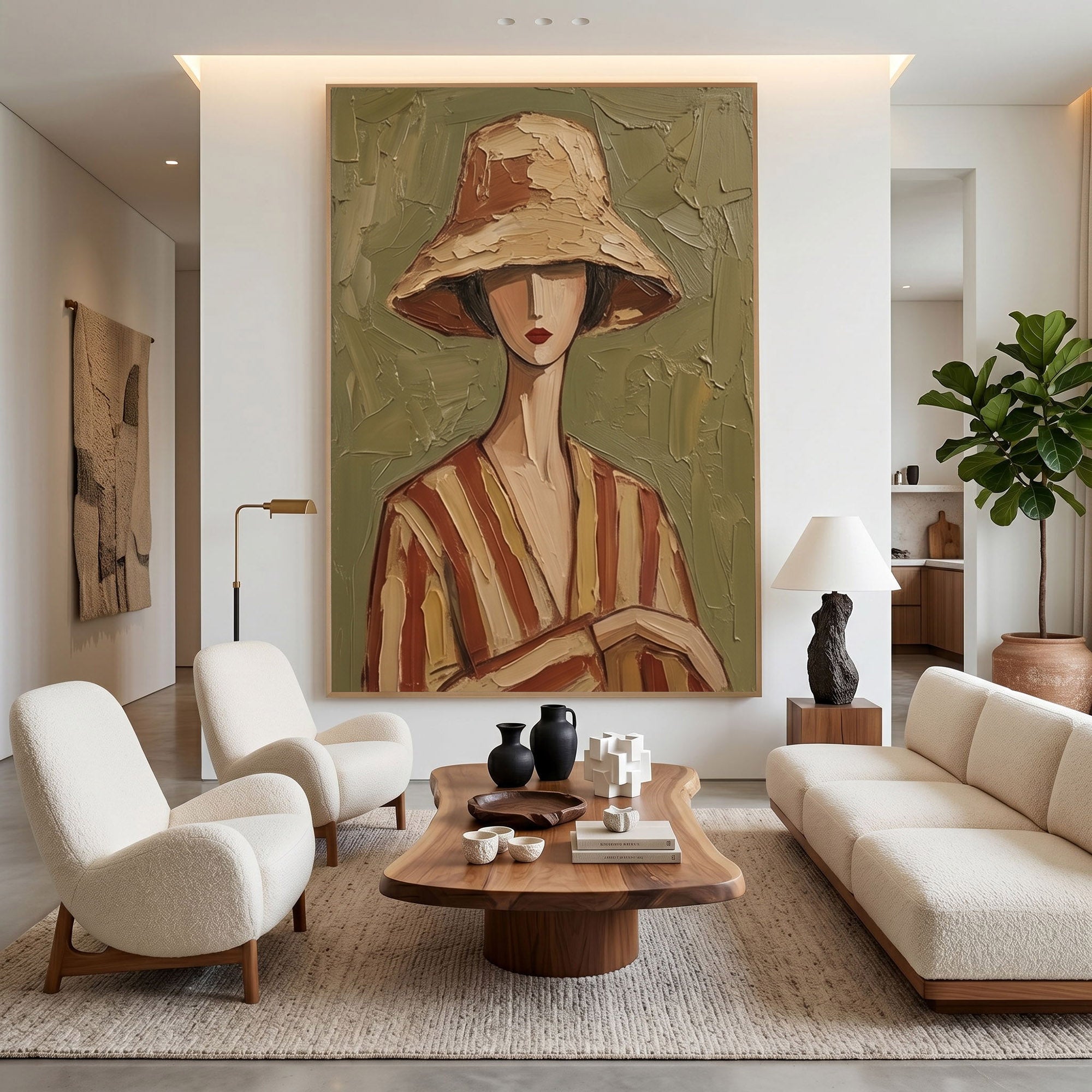 Large Modern Woman Portrait Wall Art Abstract Oil Painting Vintage Americana Art Cowgirl Cowboy Western Heritage Fashion Decor Luxury Home