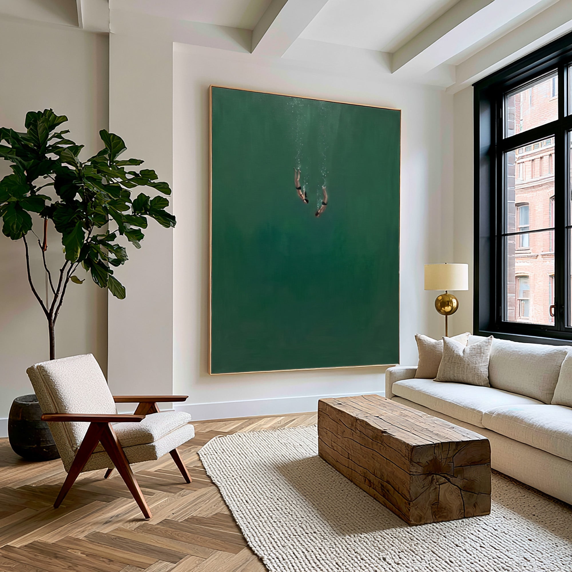 Large Contemporary Ocean Wall Art Minimalist Underwater Divers Oil Painting