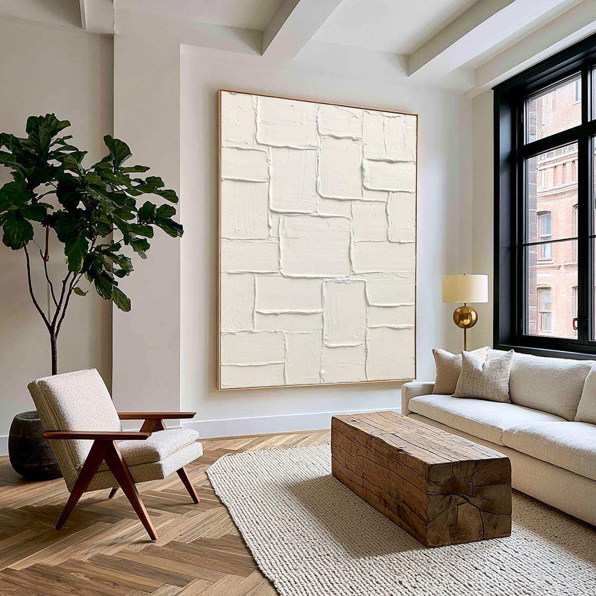 Large White Textured Abstract Wall Art Modern Painting Minimalist Neutral Luxury Home Decor