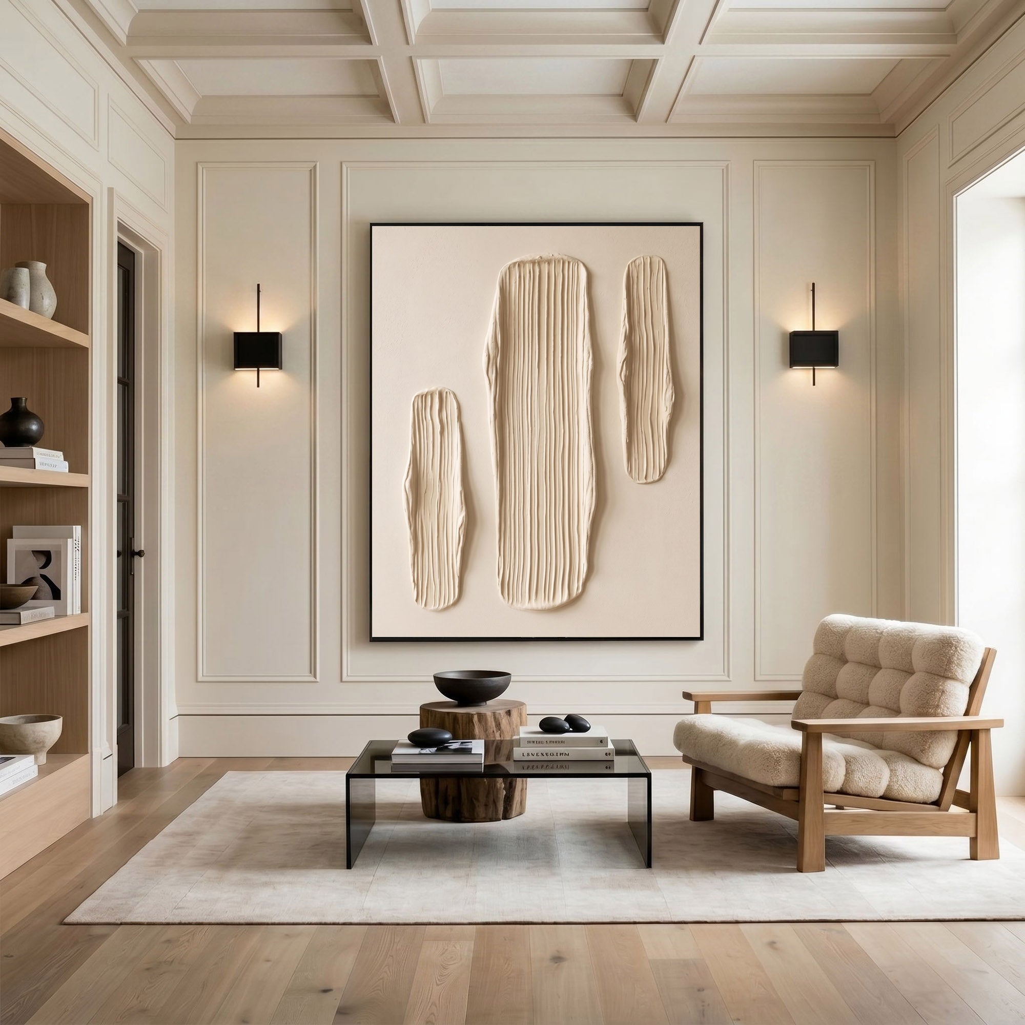 Large Abstract Textured Wall Art Sculptural Plaster Painting Minimalist Neutral Contemporary Luxury Decor