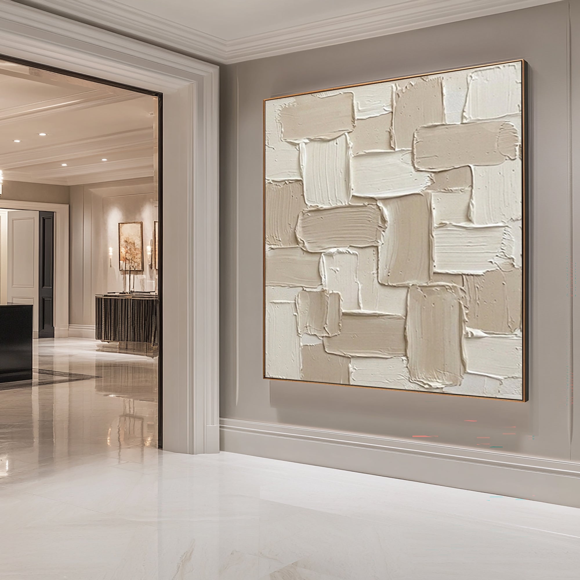 Large Layered Architectural Block Wall Art Neutral Contemporary Sculptural Painting