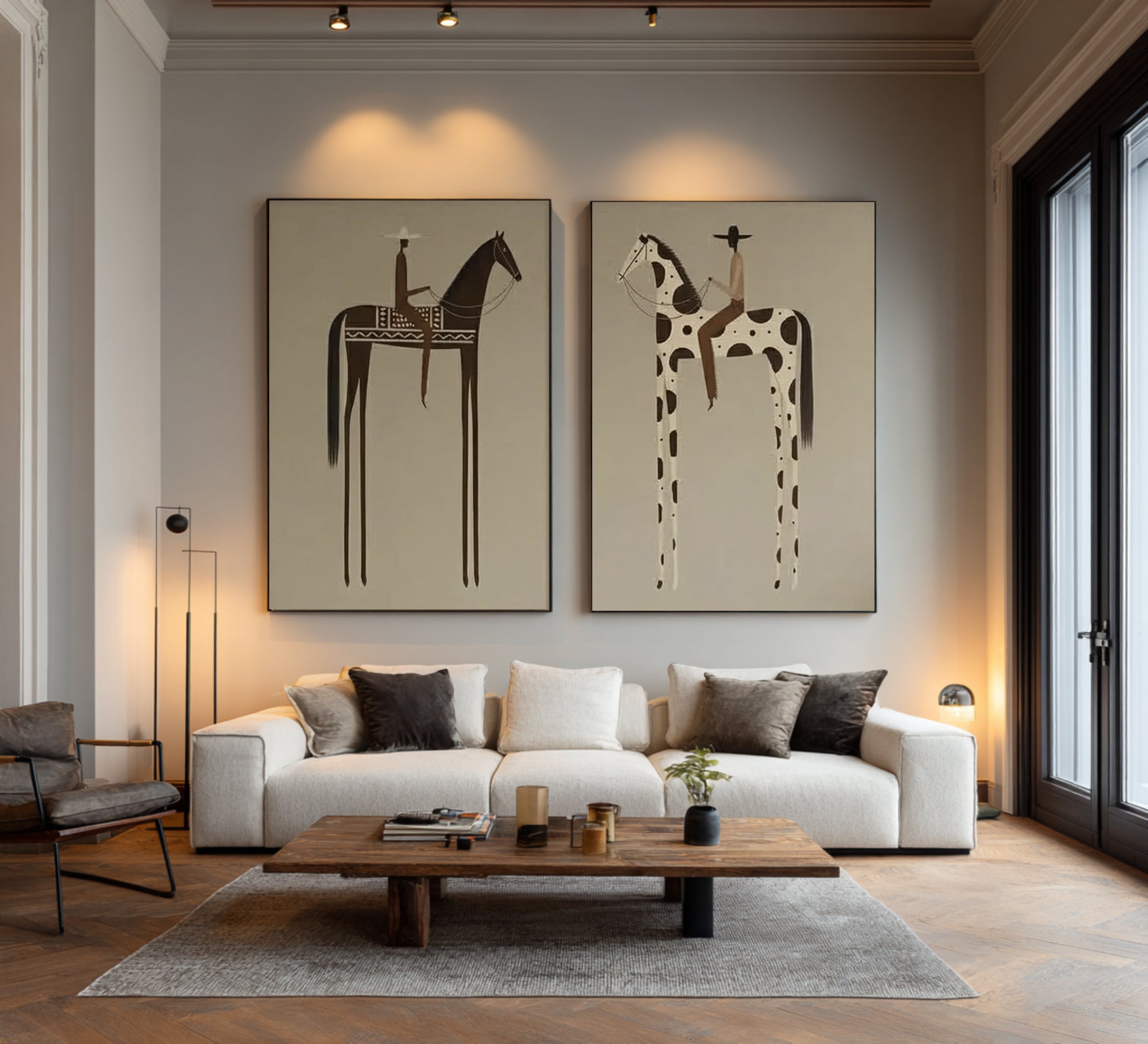 Large Museum Style Horse Rider Wall Art Luxury Designer Diptych | KeiraArt