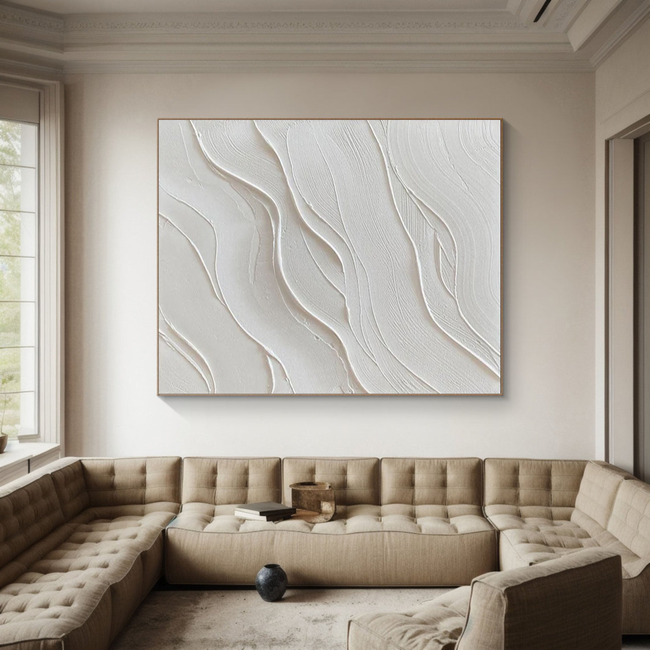 Elegant White Textured Wall Art Minimalist Abstract Canvas for Modern Decor #MMA 160