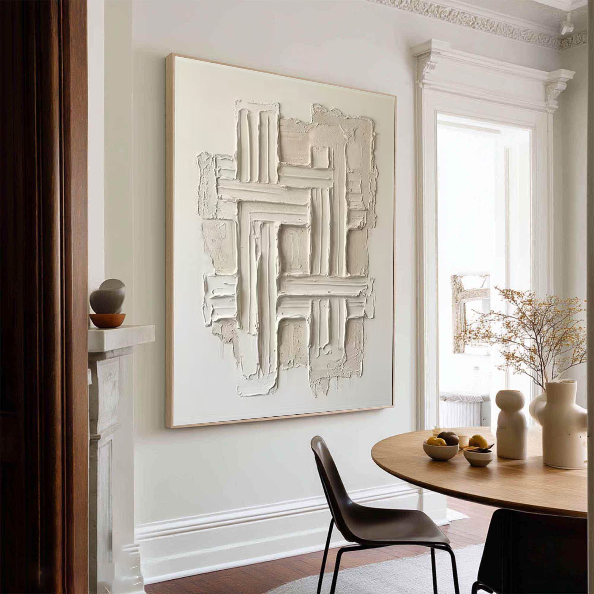 Large Minimalist Oil Painting with Sculptural Texture for Contemporary Wall Decor