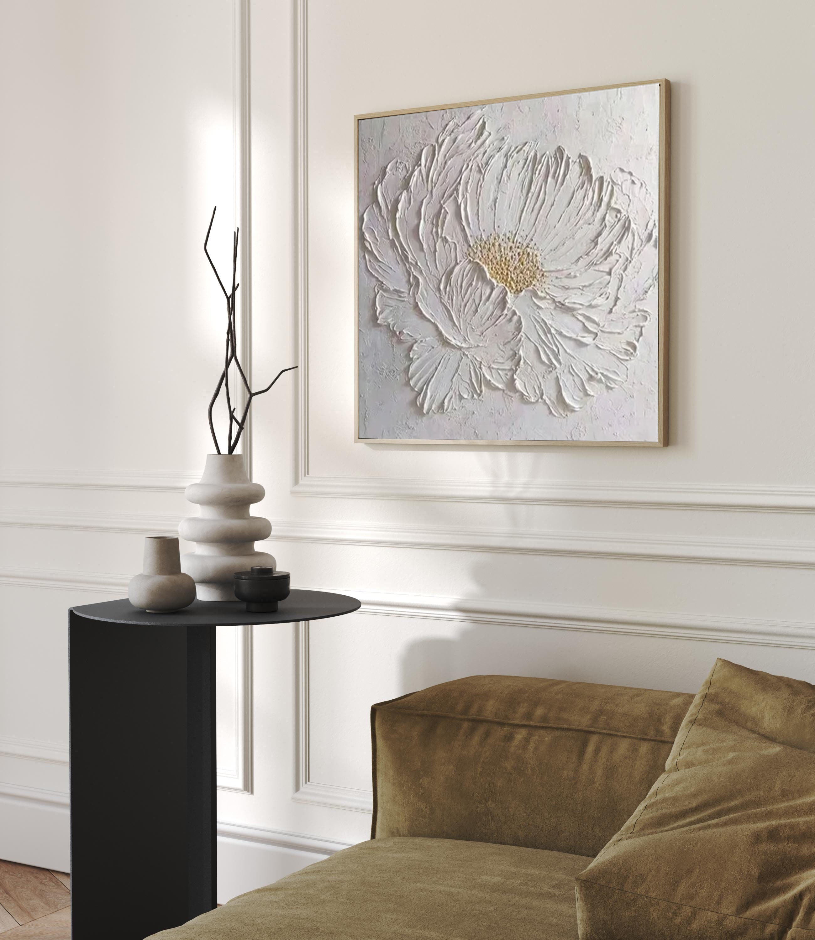 Minimalist White Flower Wall Art Textured Painting for Modern Homes #FT 043