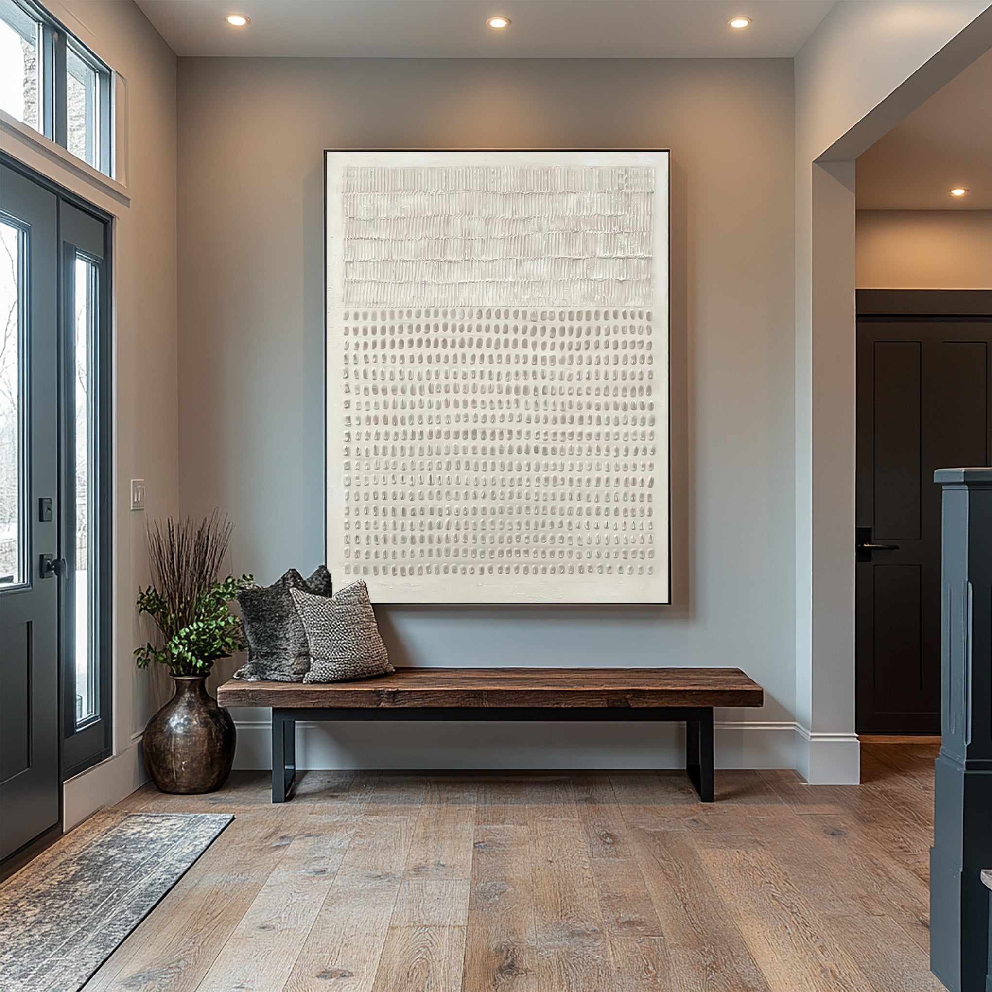 Textured Cream Vertical Paintings Arched Design Wall Art #AG 046
