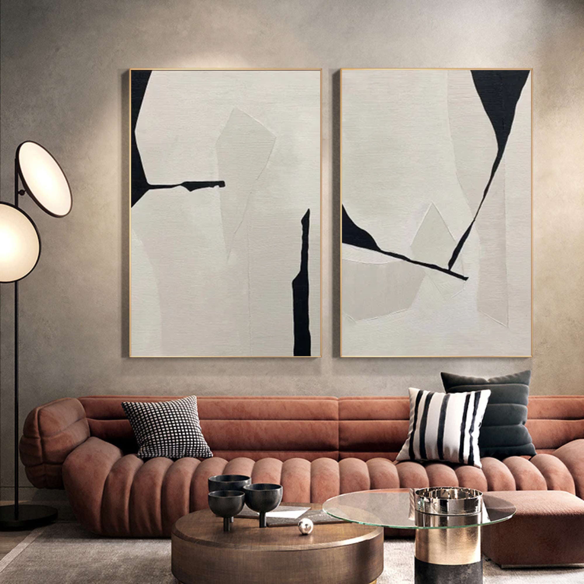 Abstract Geometric Wall Art Dual Panels for Modern Interiors #MMAS 060