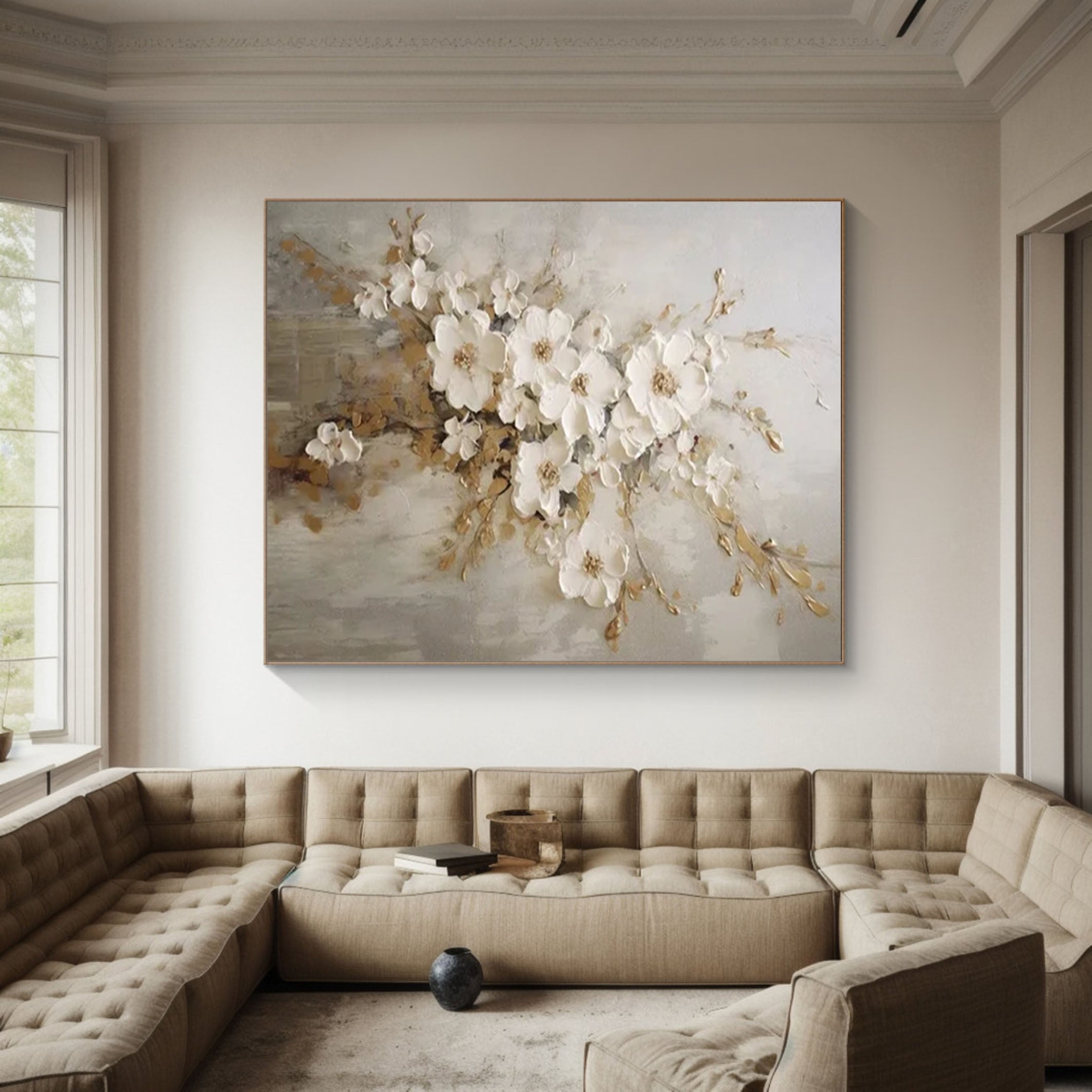 White Blossoms Tree Art Luxurious Modern Wall Decor #FT 052