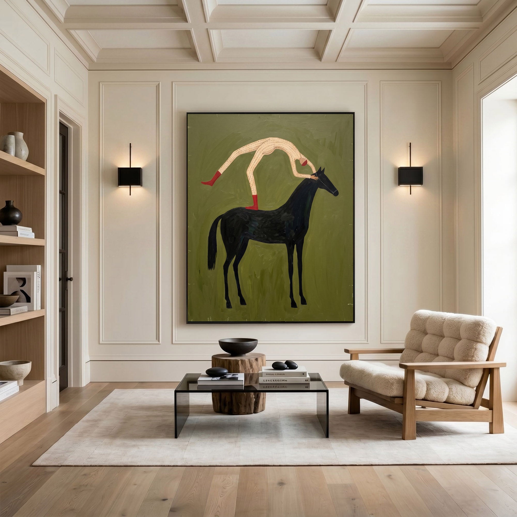 Large Cowboy Horse Wall Art Modern Western Minimalist Canvas Painting