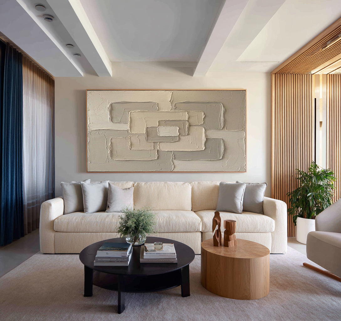 Large Sculptural Abstract Wall Art Hand Painted Neutral Texture Canvas | KeiraArt