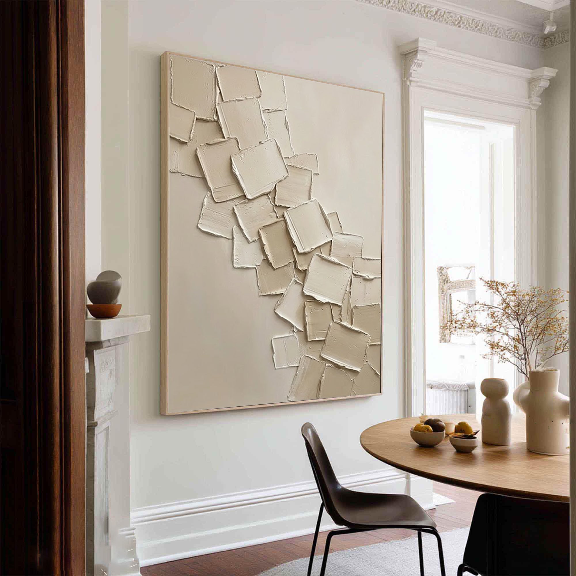 Large Beige Abstract Oil Painting #KRA 001