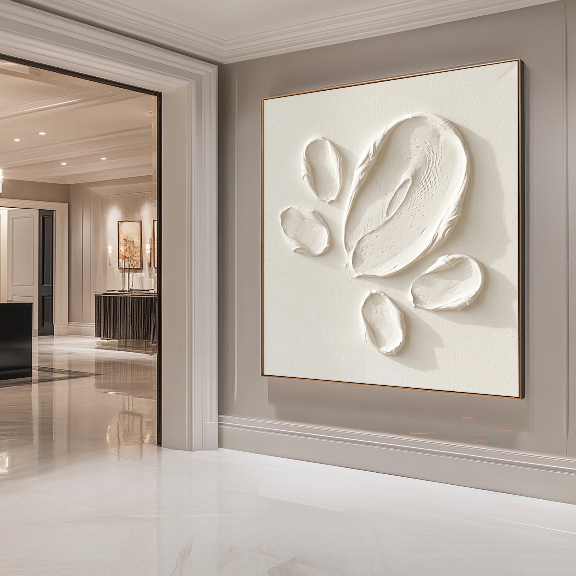 Large Contemporary Textured Oil Painting in Neutral White for Modern Home Decor
