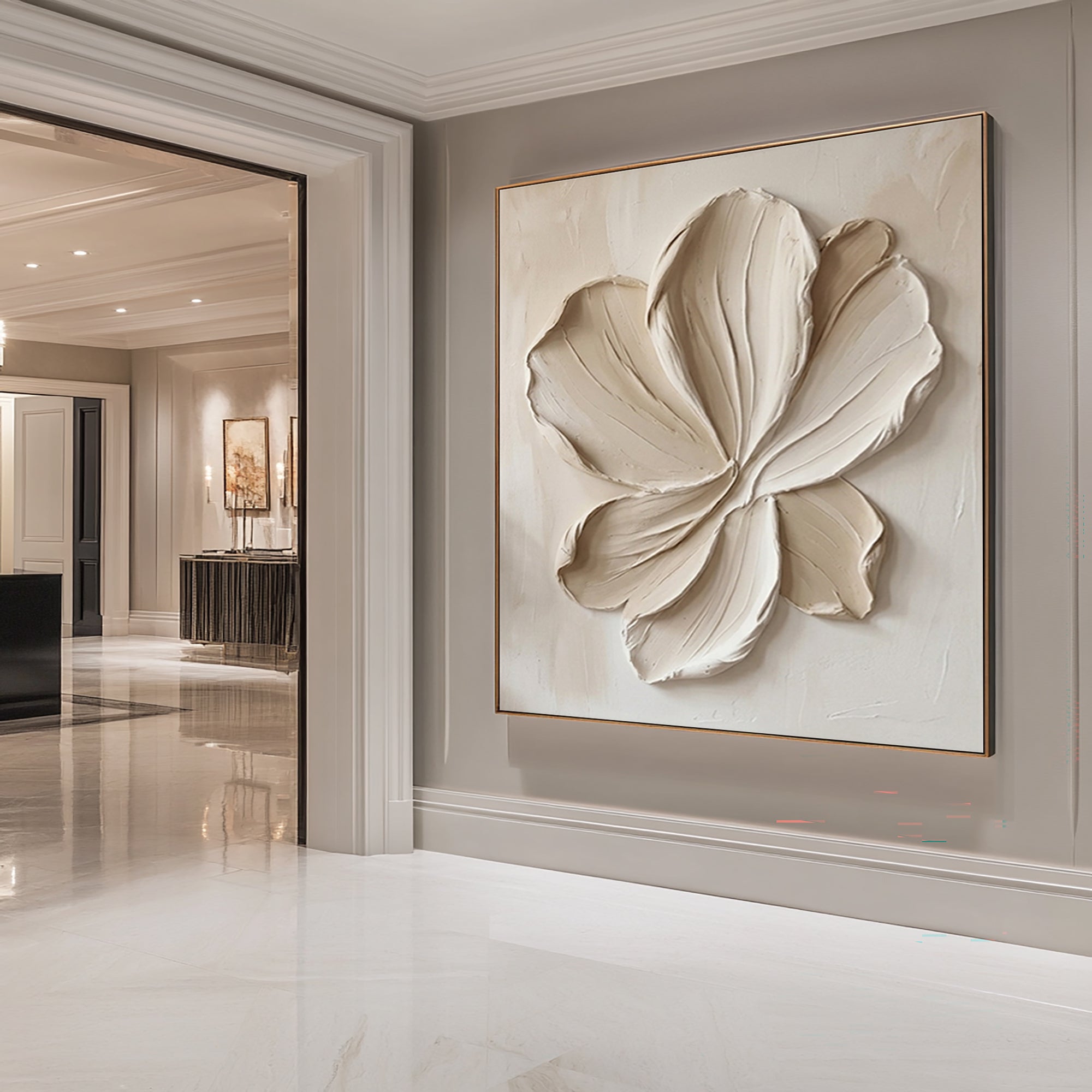 Large Organic Bloom Wall Art Neutral Contemporary Floral Texture Painting