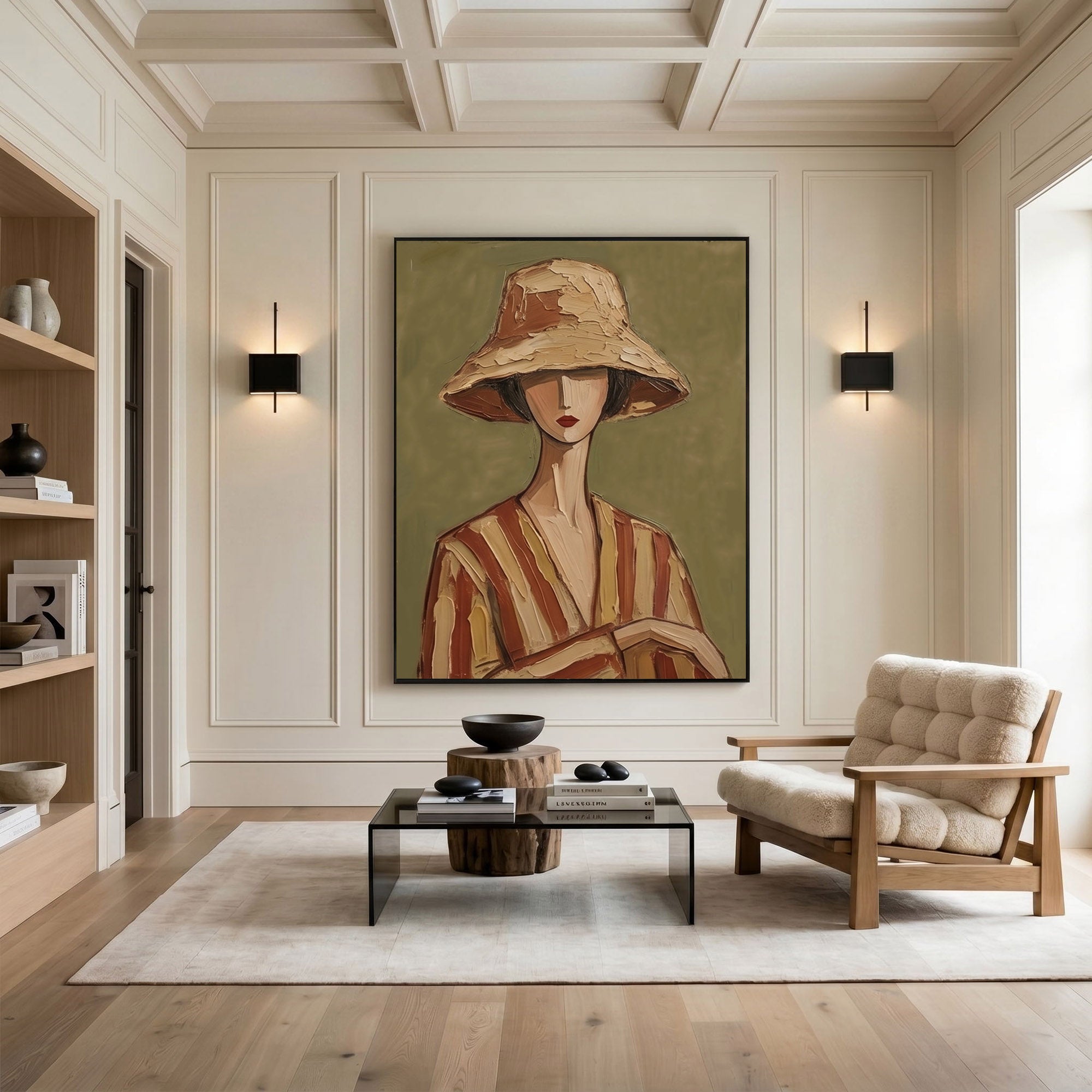 Large Modern Woman Portrait Wall Art Abstract Oil Painting Vintage Americana Art Cowgirl Cowboy Western Heritage Fashion Decor Luxury Home