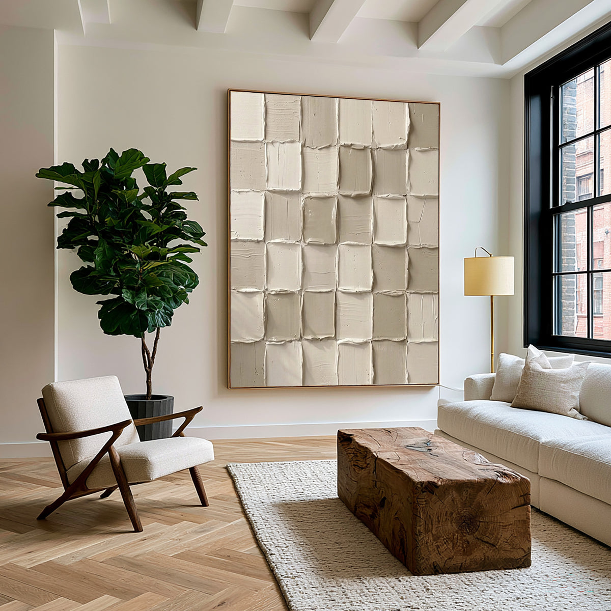 Rhythm Built From Simple Blocks Large Textured White Abstract Wall Art Modern Minimalist Sculptural Relief