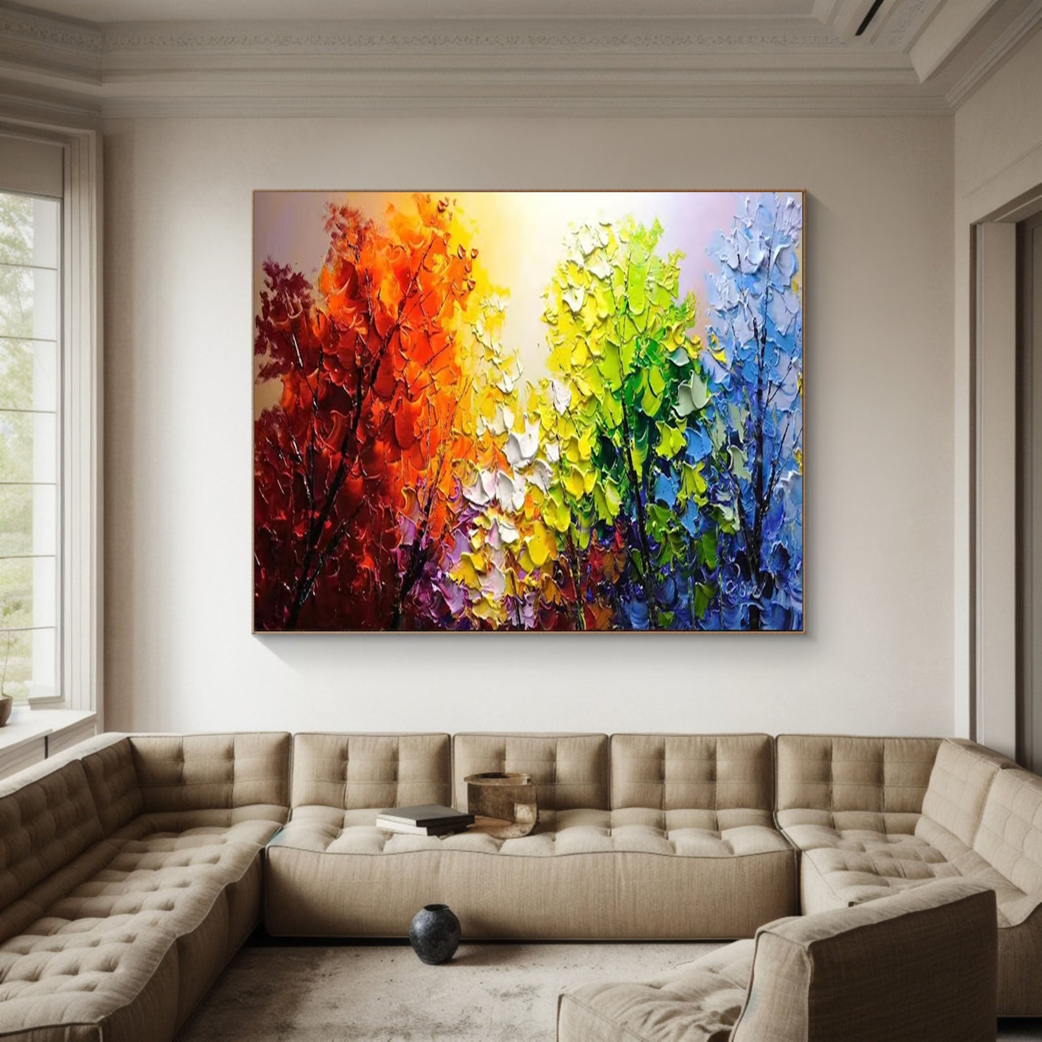 Autumn Hues Canvas Large Textured Colorful Wall Art of Seasonal Forest #FT 047