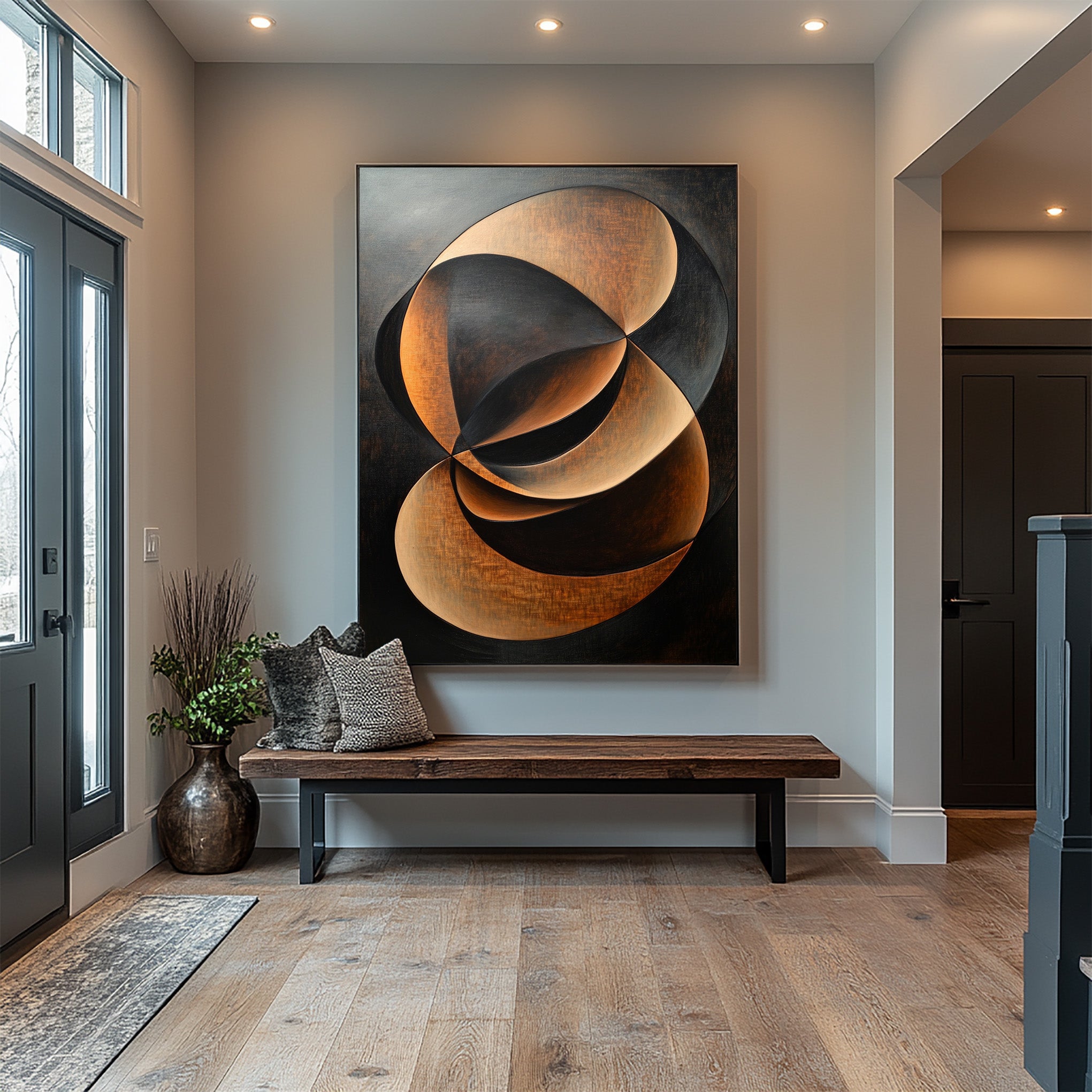 Black and Bronze Abstract Art Elegant Organic Shapes #AG 096