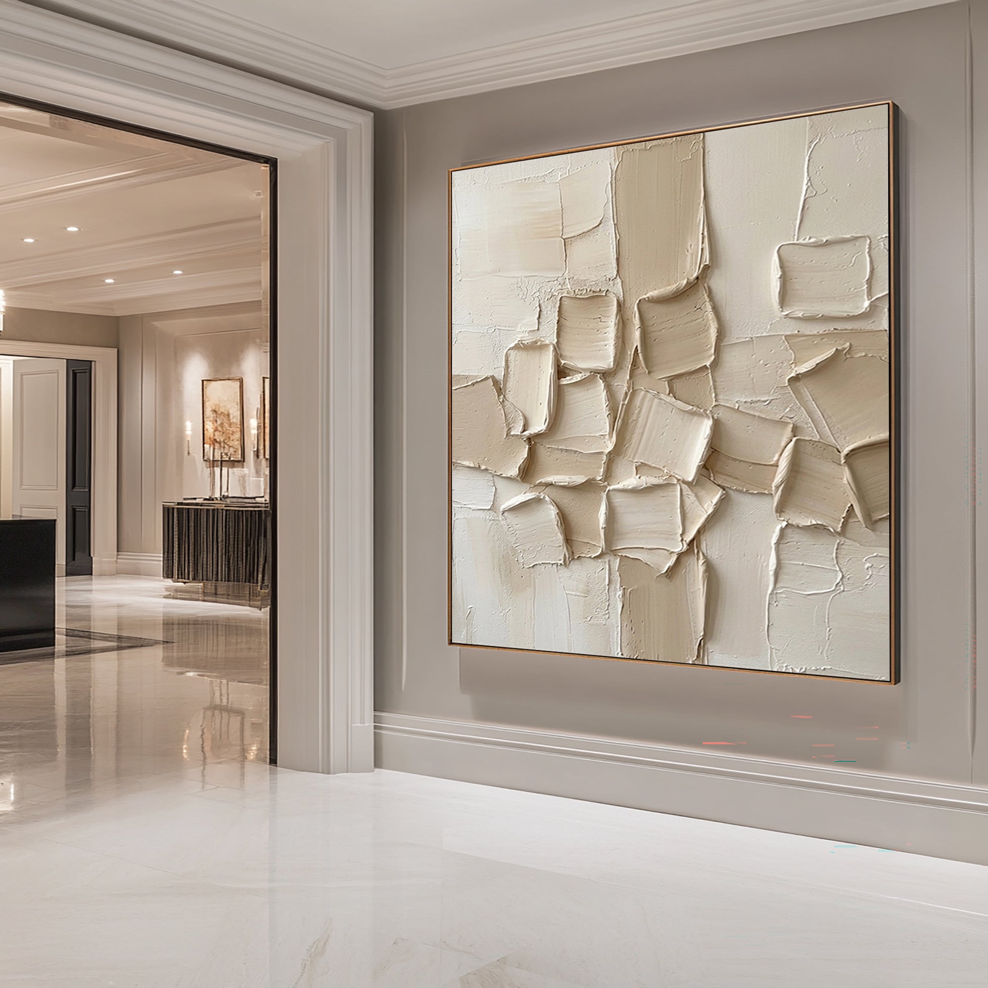 Large Mineral Relief Composition Wall Art Neutral Textured Canvas Painting