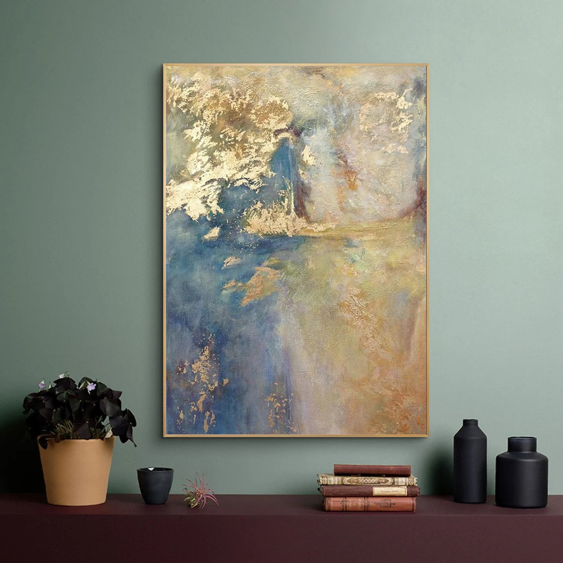 Blue & Gold Abstract Modern Canvas Artwork