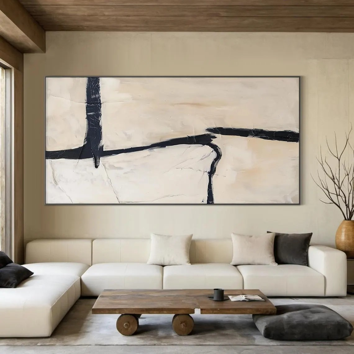 Neutral Tone Abstract Painting - Minimalist Wall Decor Art