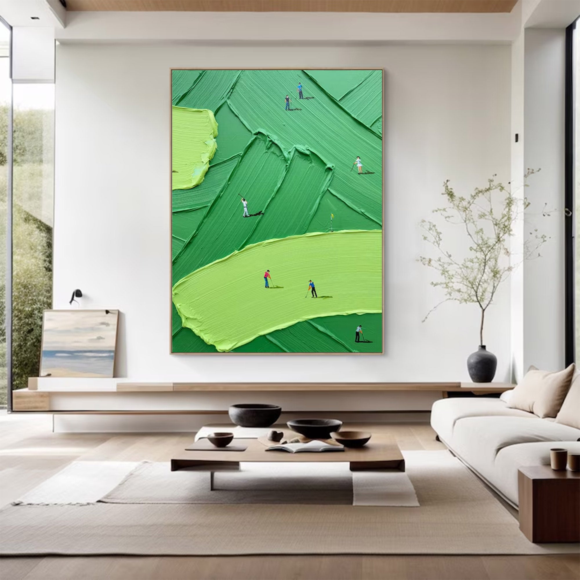 Modern Golf Art - Large Impasto Green Landscape | KeiraArt #AG 099