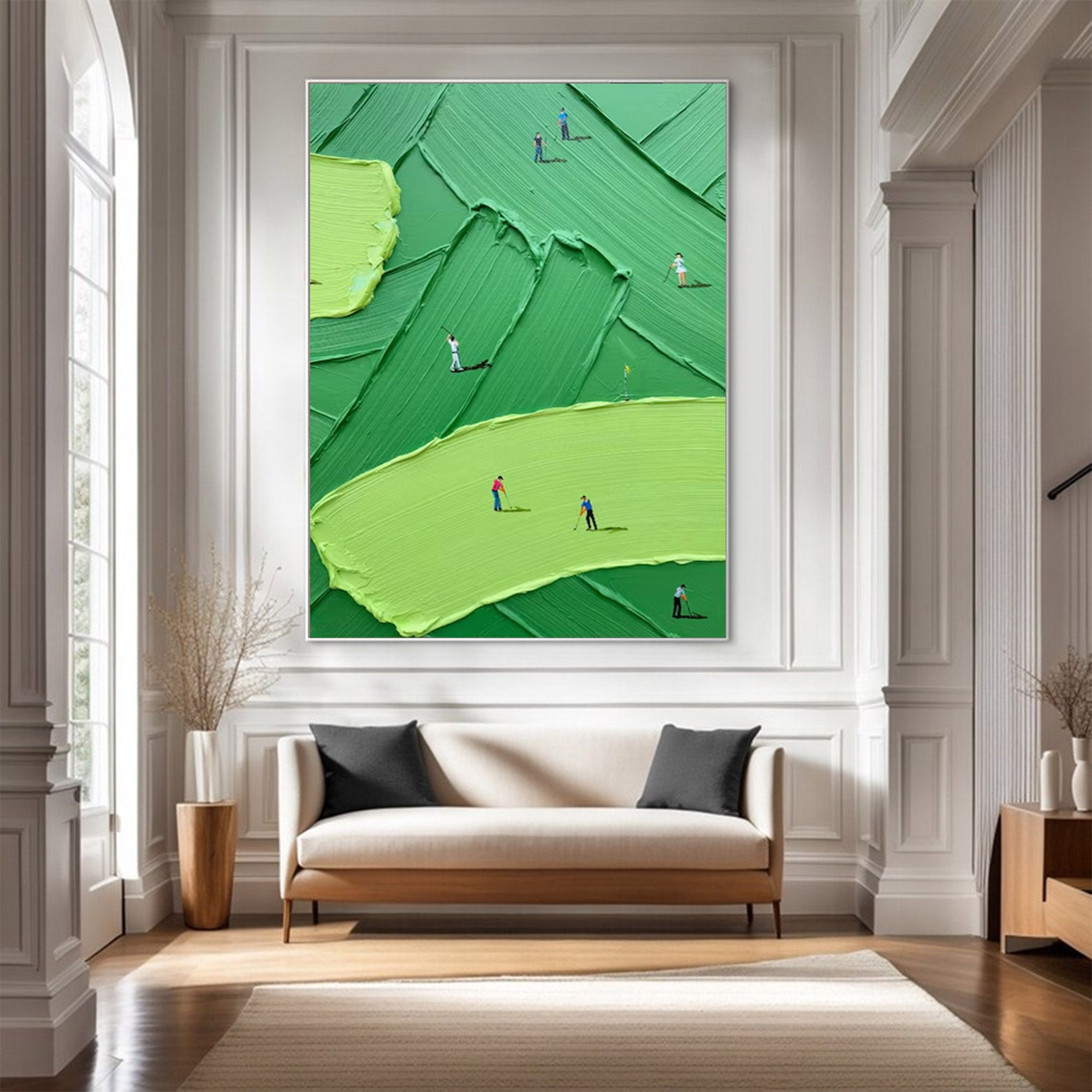 Modern Golf Art - Large Impasto Green Landscape | KeiraArt #AG 099