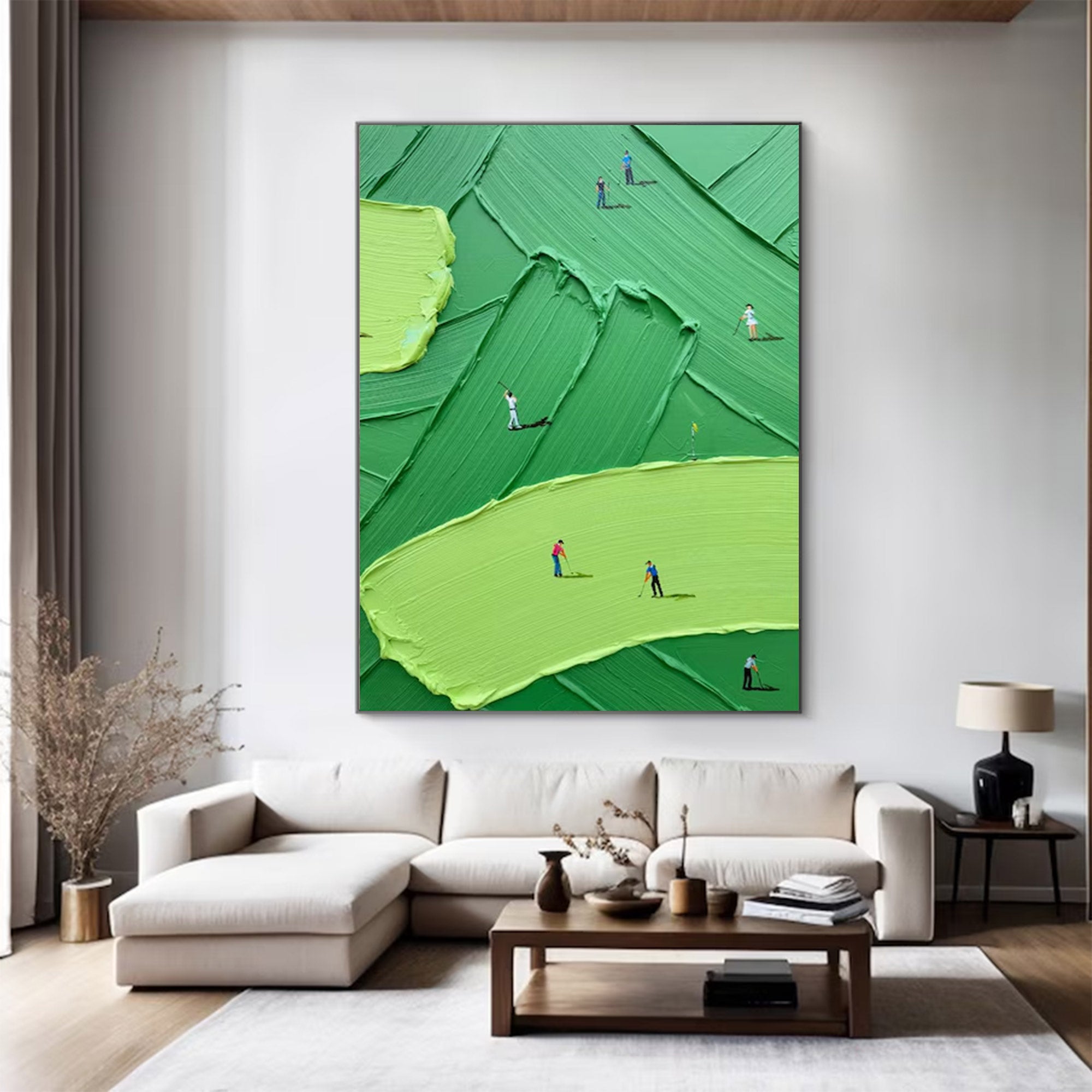 Modern Golf Art - Large Impasto Green Landscape | KeiraArt #AG 099
