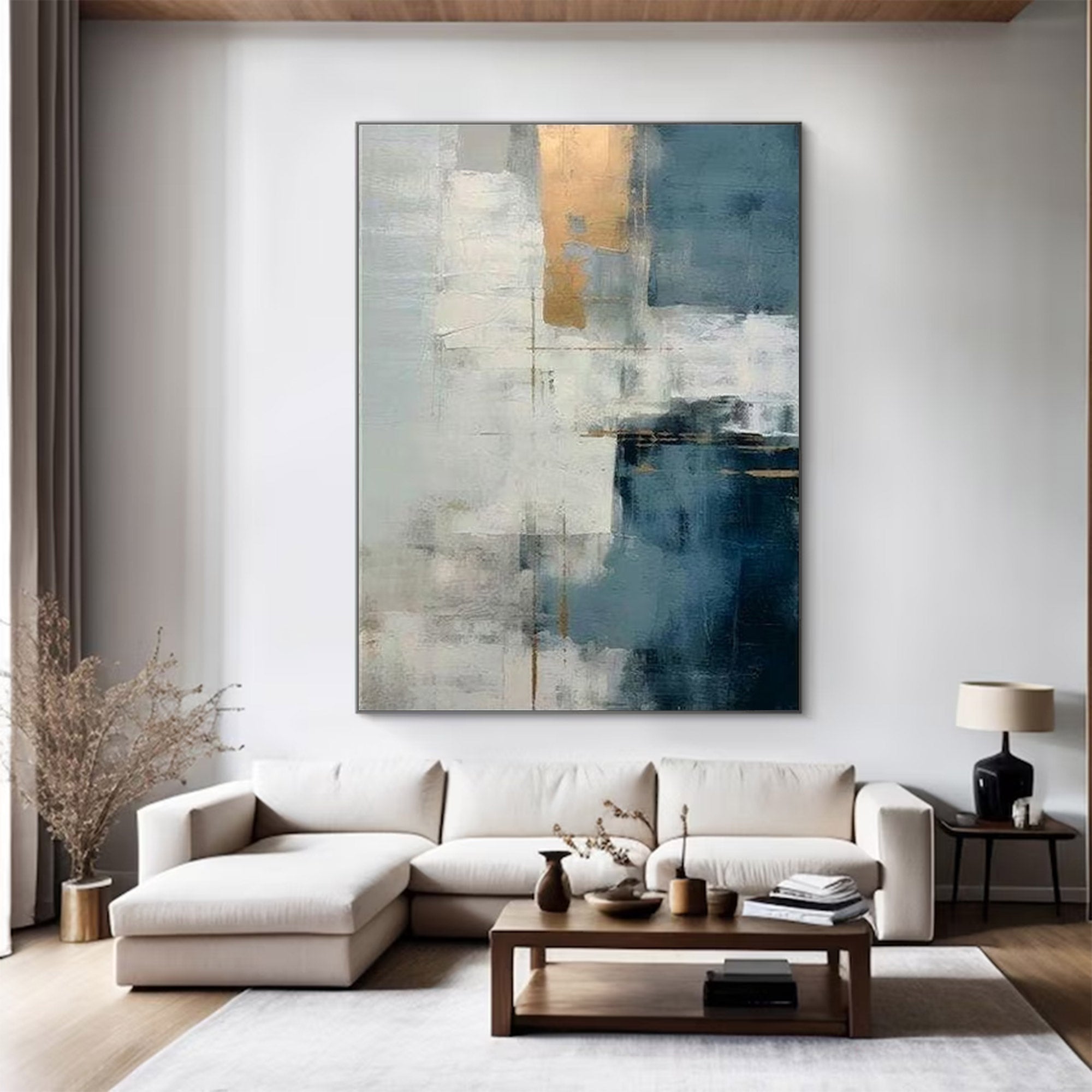 Large Gold & Blue Abstract Art |KeiraArt #AG 132