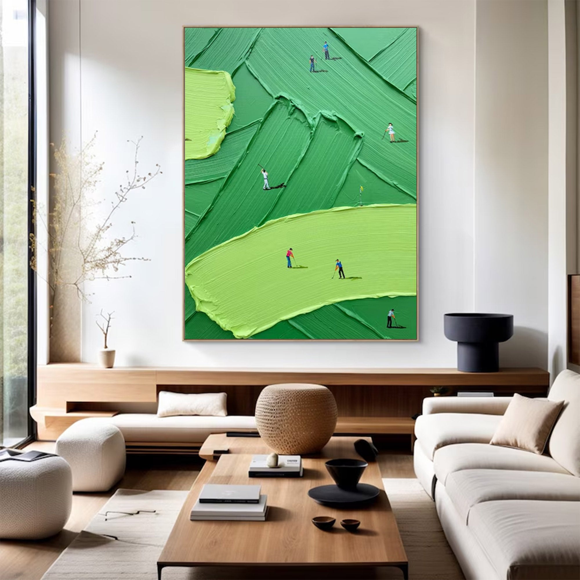 Modern Golf Art - Large Impasto Green Landscape | KeiraArt #AG 099