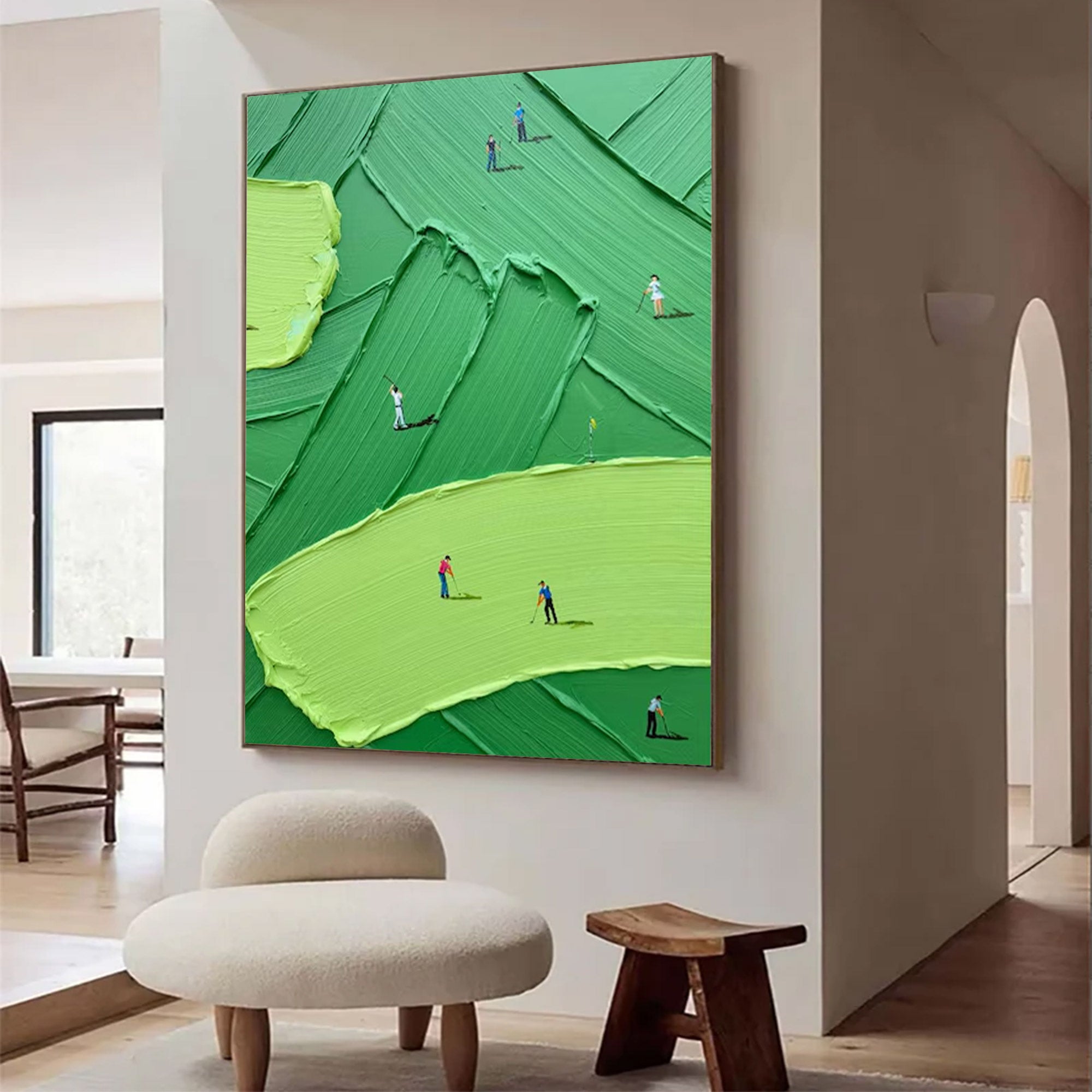 Modern Golf Art - Large Impasto Green Landscape | KeiraArt #AG 099