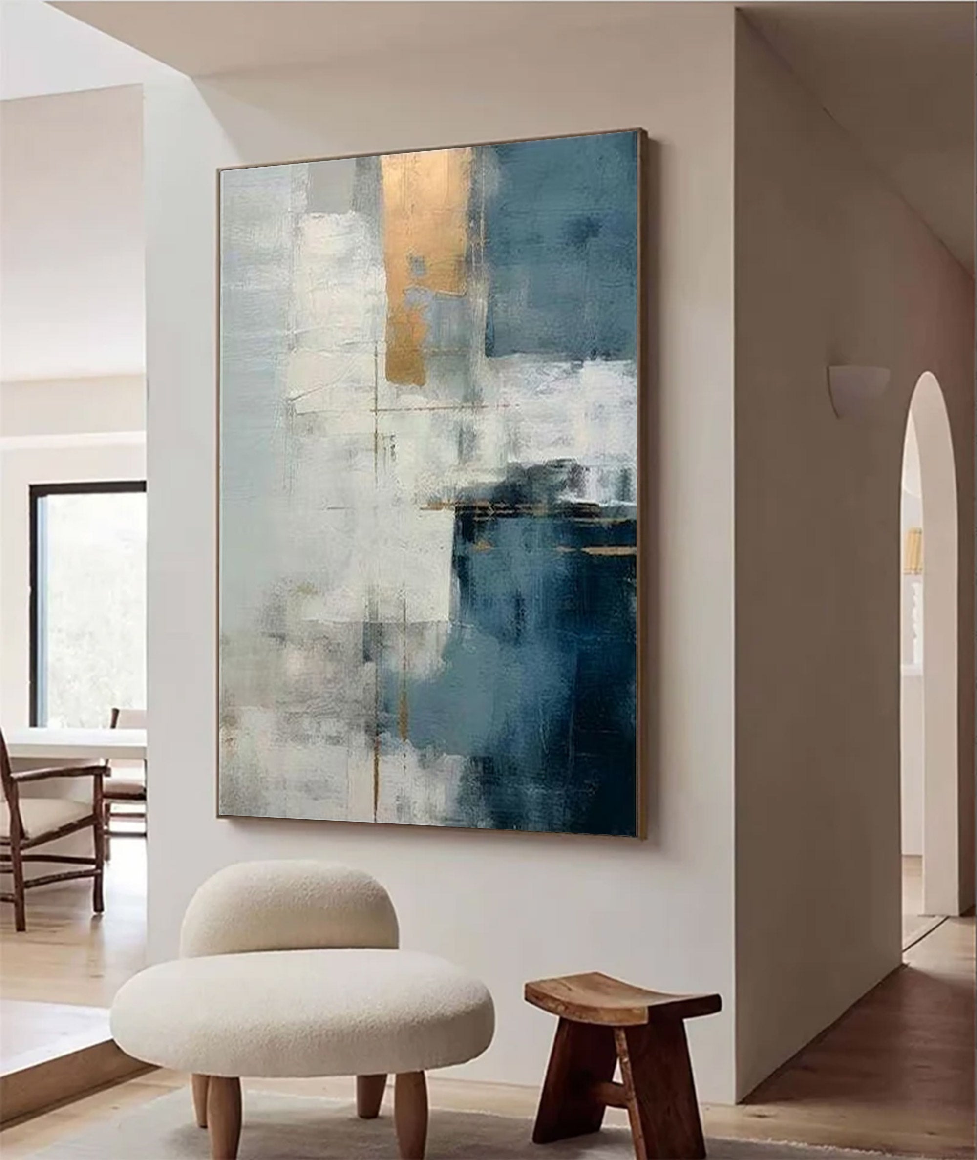 Large Gold & Blue Abstract Art |KeiraArt #AG 132
