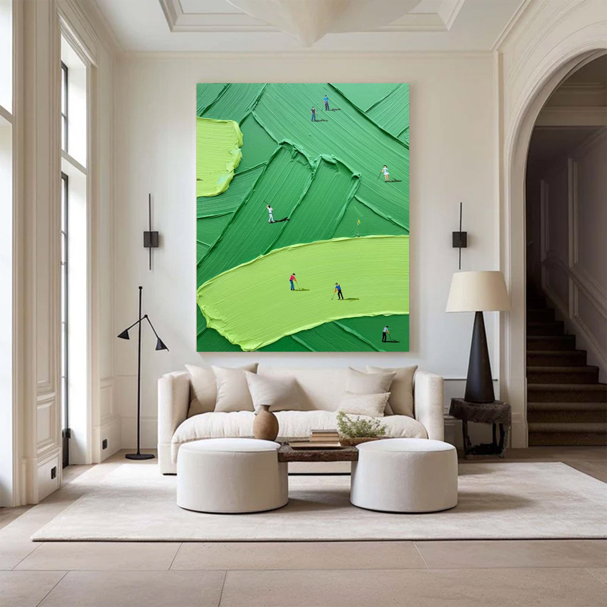 Modern Golf Art - Large Impasto Green Landscape | KeiraArt #AG 099