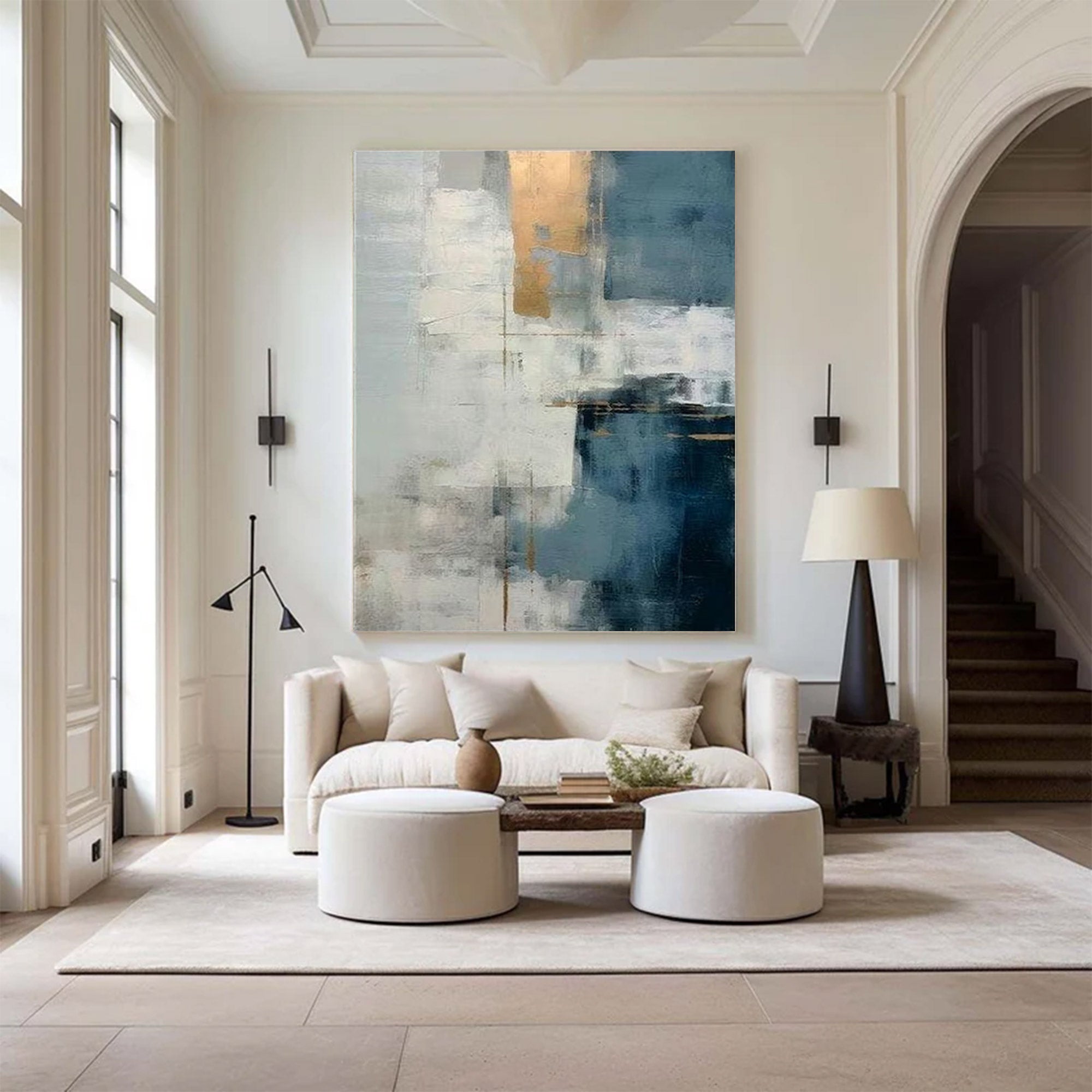 Large Gold & Blue Abstract Art |KeiraArt #AG 132