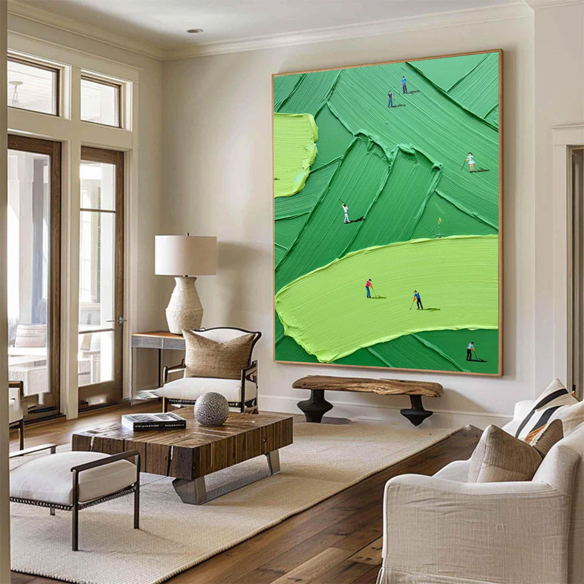 Modern Golf Art - Large Impasto Green Landscape | KeiraArt #AG 099