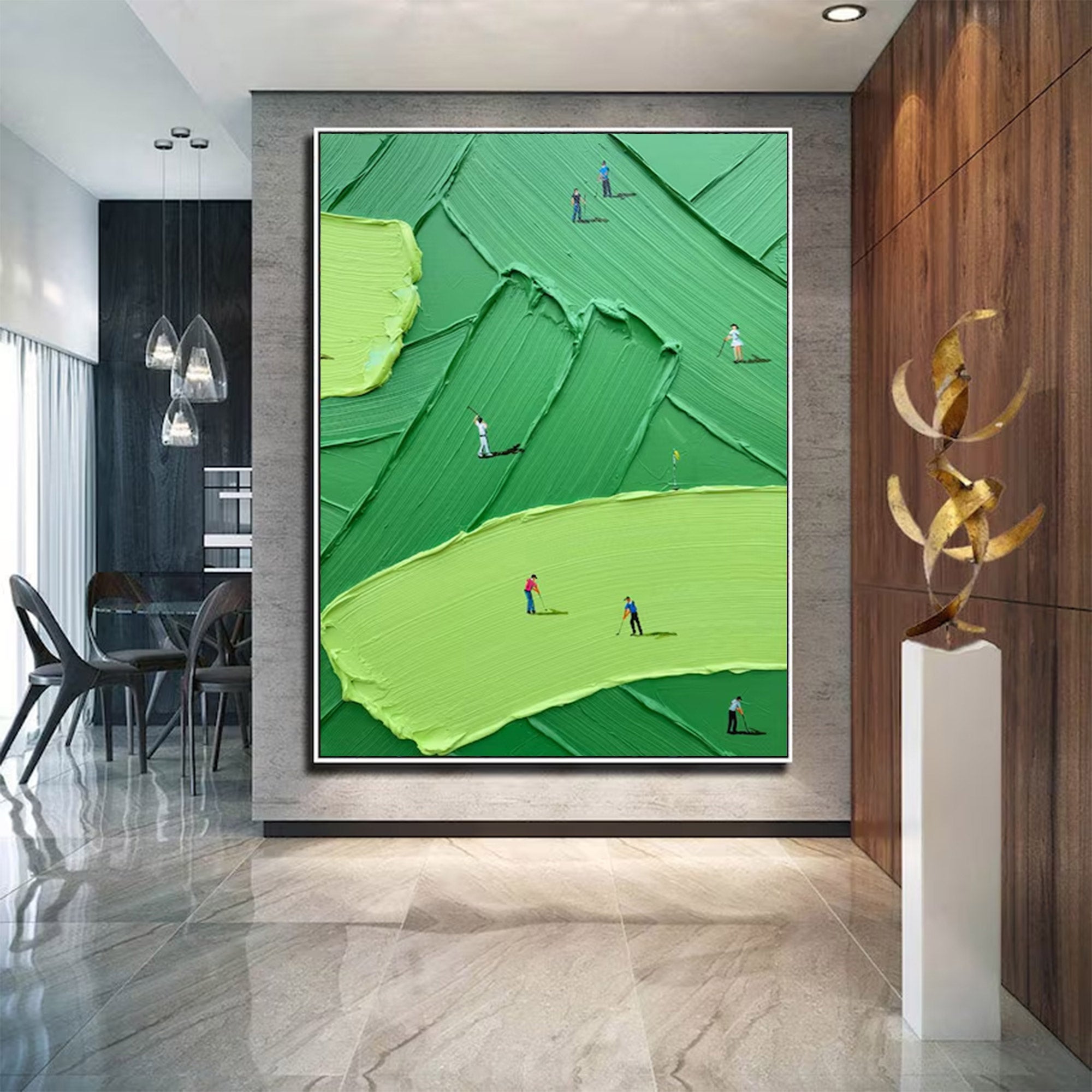 Modern Golf Art - Large Impasto Green Landscape | KeiraArt #AG 099