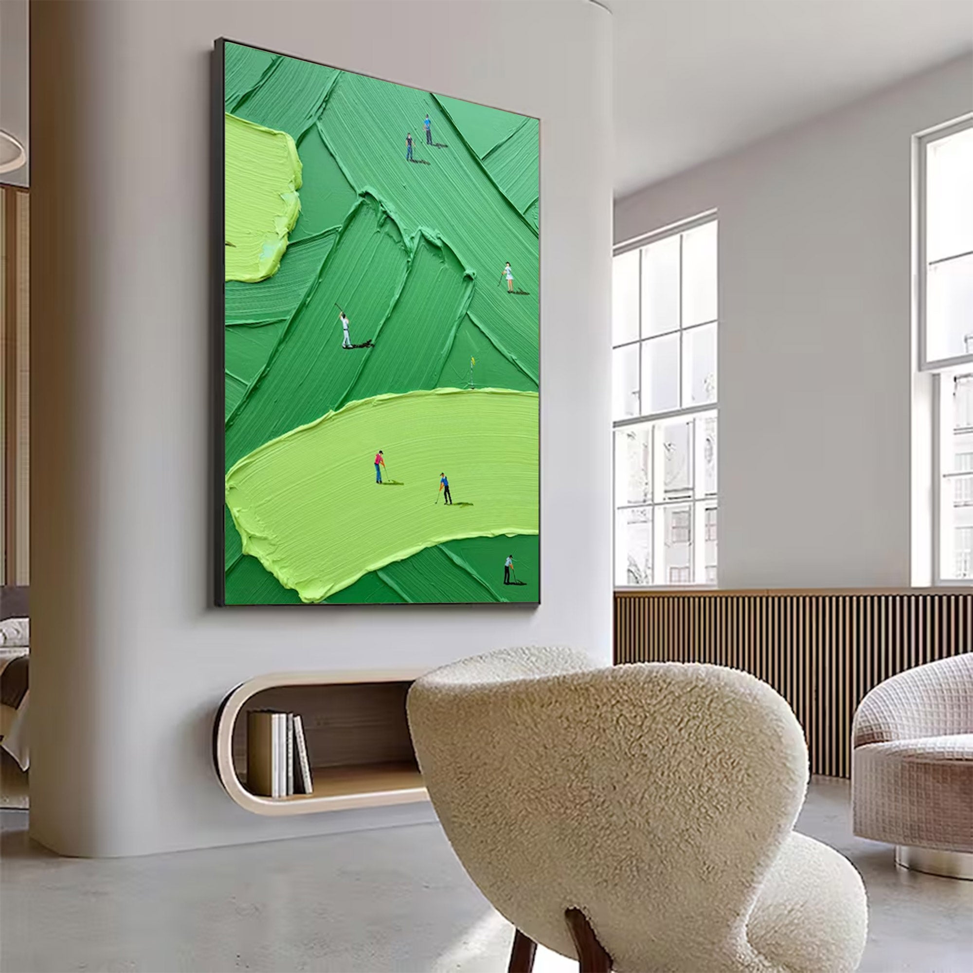 Modern Golf Art - Large Impasto Green Landscape | KeiraArt #AG 099