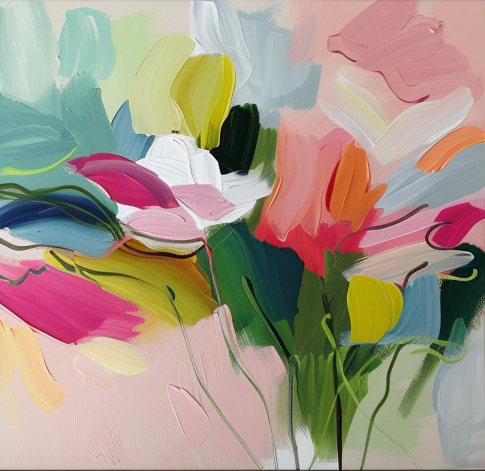 Exotic Bloom Abstract Art Bright Floral Canvas #FT 014