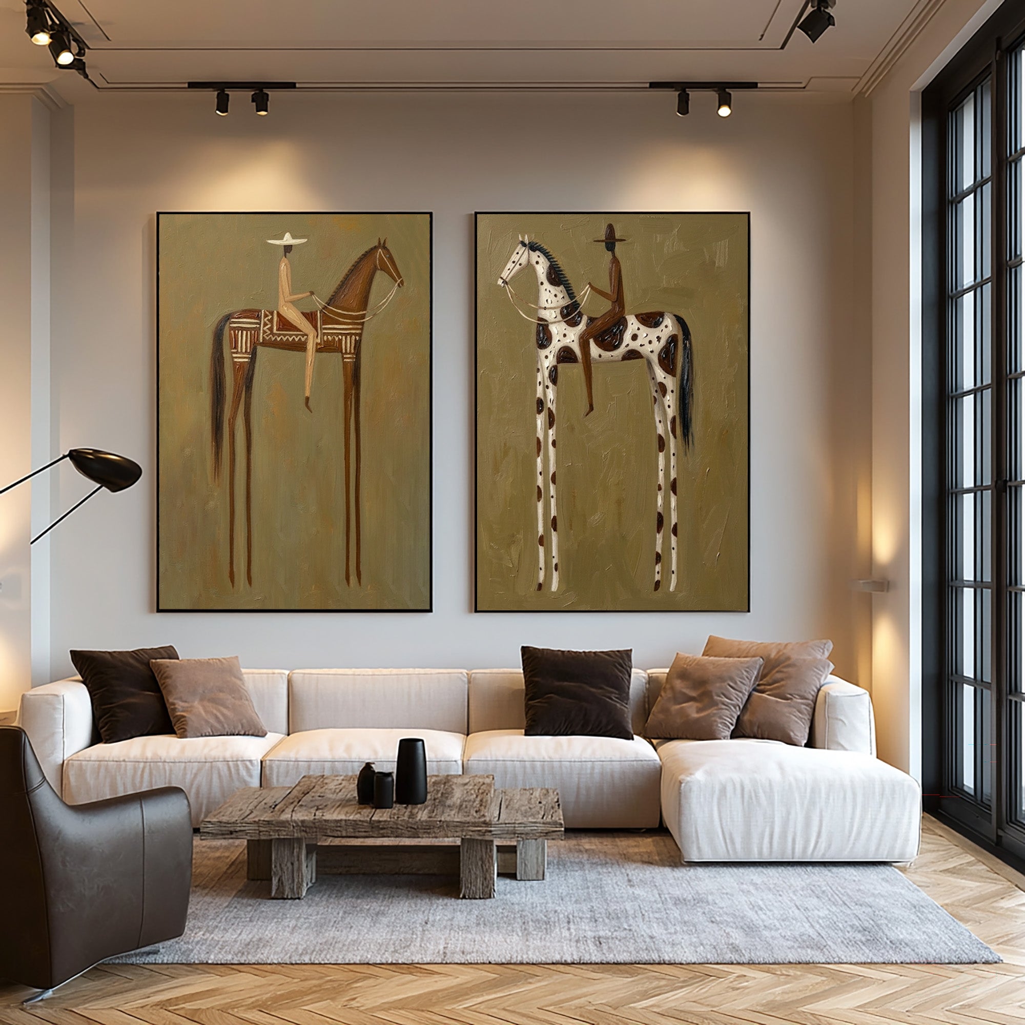 Large Cowboy Cowgirl Horse Wall Art Western Heritage Oil Painting Diptych | KeiraArt