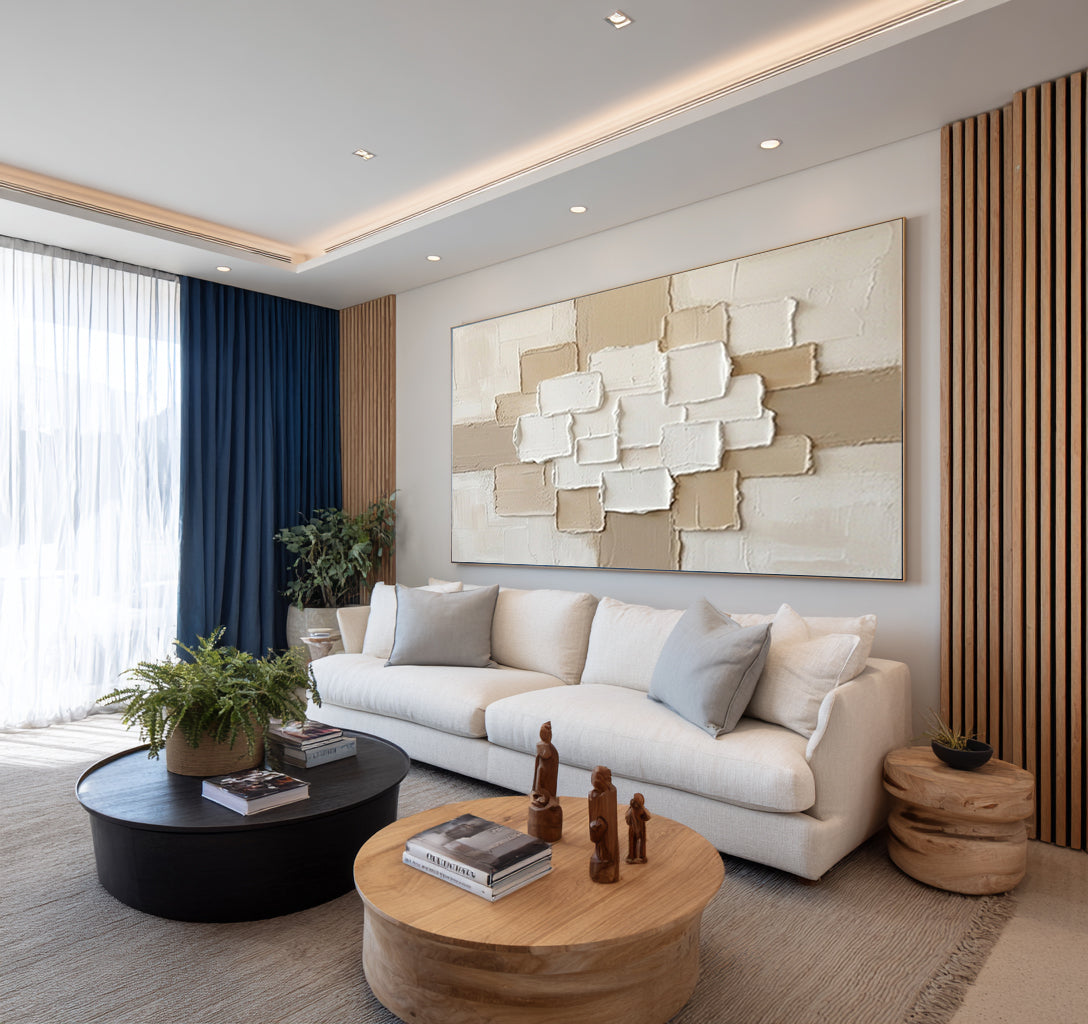 Large Neutral Architectural Wall Art Textured Contemporary Canvas | KeiraArt